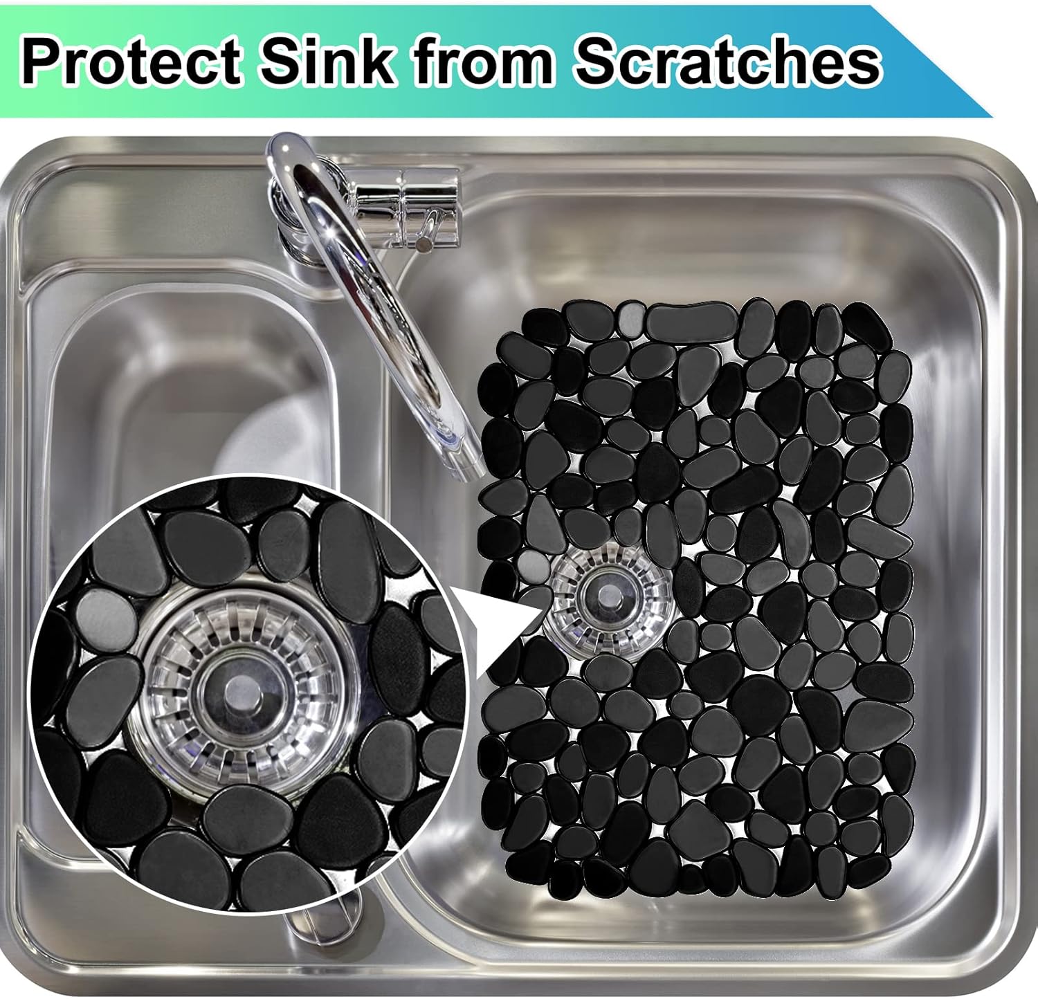 2 Pack Kitchen Sink Mat Pebble Sink Mats for Stainless Steel Sink, PVC Eco-friendly Sink Protector for Bottom of Kitchen Sink, Porcelain, Dishes and Glassware, Fast Draining, 15.8 x 11.8 In (Black) - Image 4