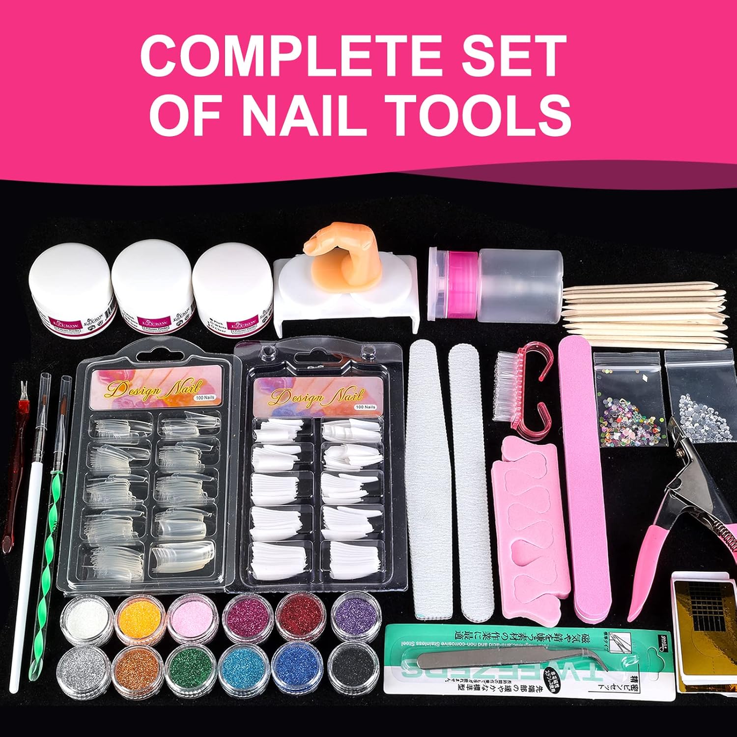 Nail Kit Set Professional Acrylic with Everything, 12 Glitter Acrylic Powder Kit Nails Art Tips Decoration, DIY Gifts for Women Nail Art Tool and Supplies for Beginners - Image 5