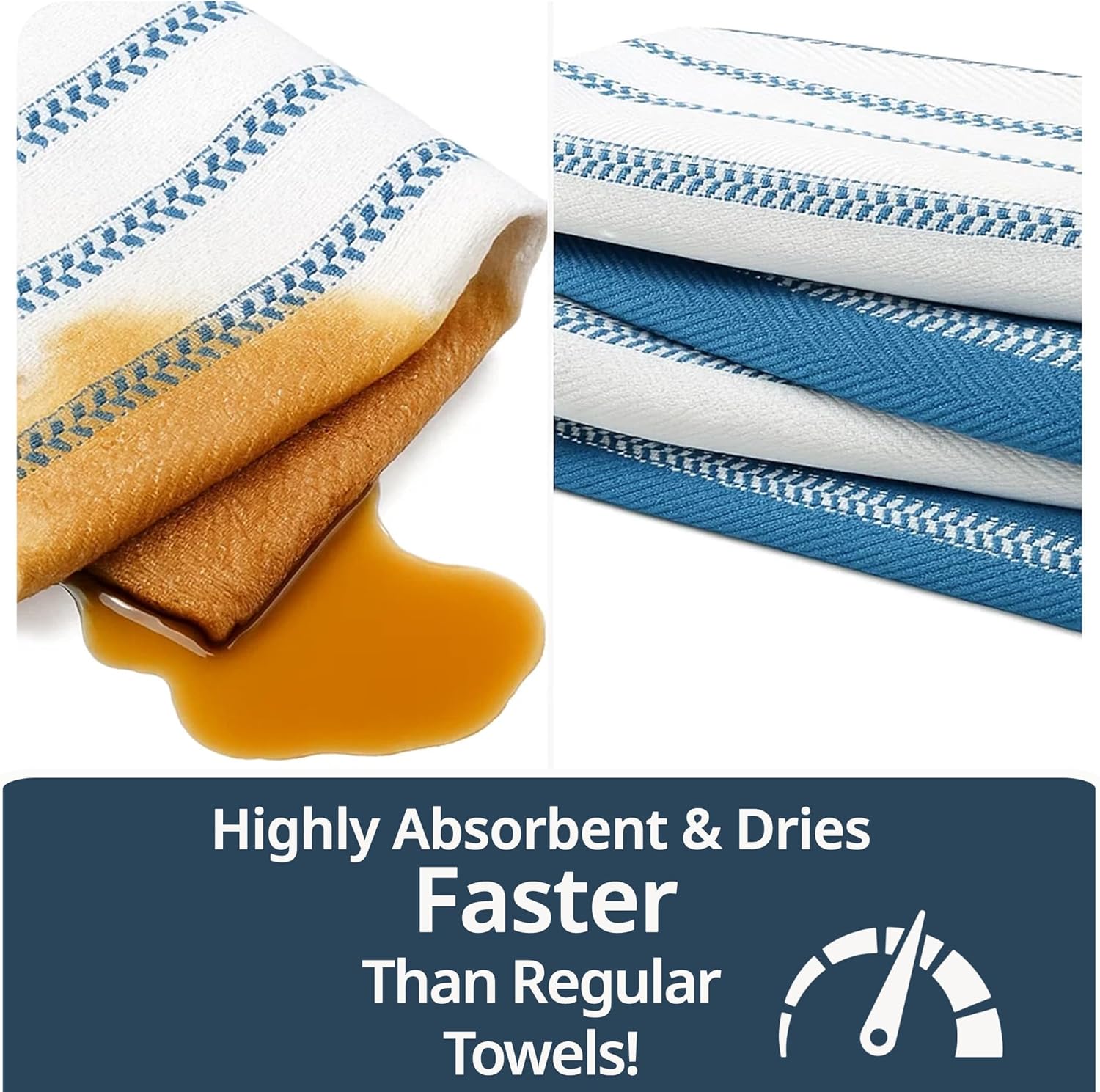 LANE LINEN Kitchen Towels Set - Pack of 4 Cotton Dish Towels for Drying Dishes, 18”x 28”, Absorbent Tea Towels, Quick Drying Kitchen Towel Set - Blue Saphire - Image 5