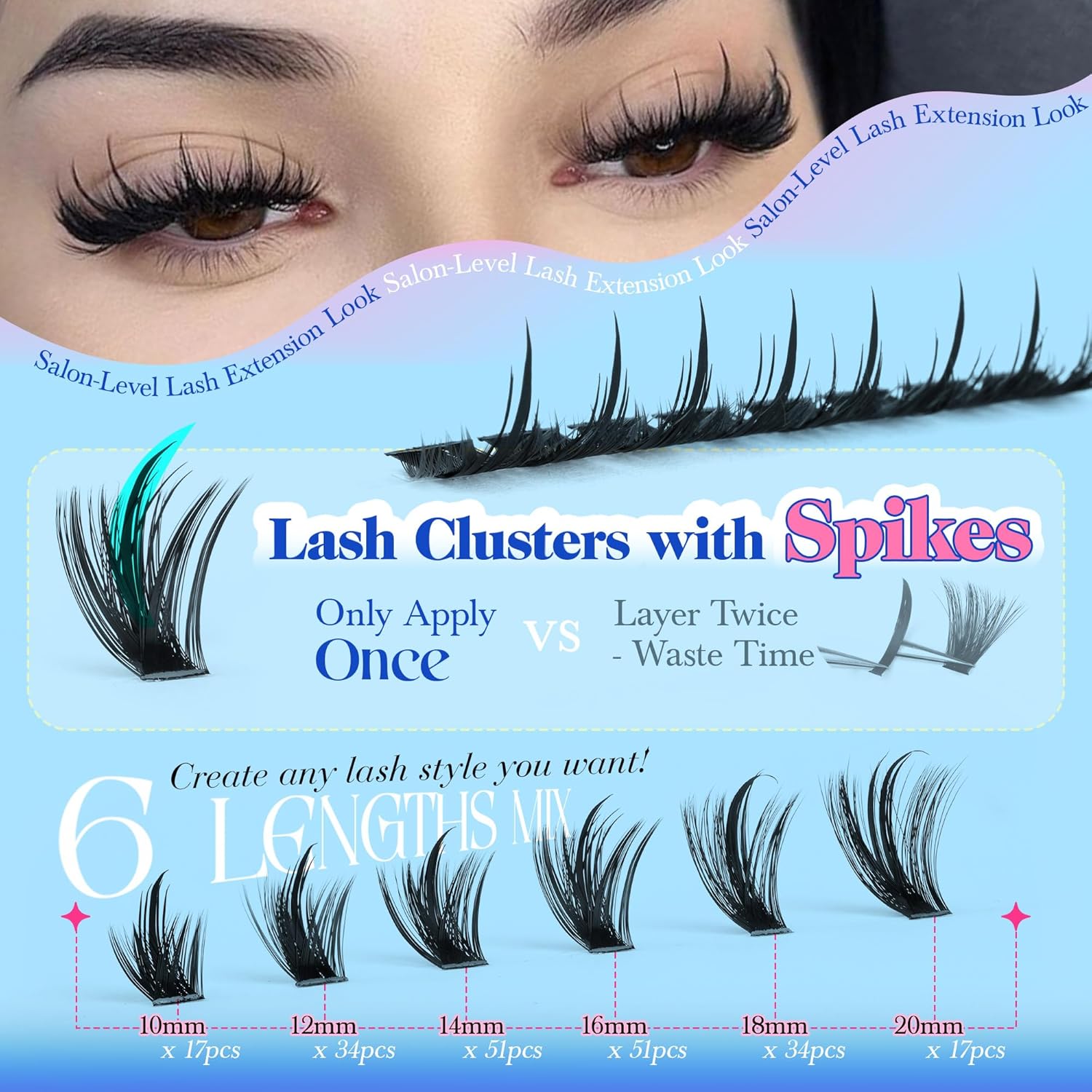 CORUSCATE Spiky Lash Clusters Wispy Cluster Eyelash Extensions Mink Strip Lashes 120D Volume Mega Style Spikes Eyelashes Manga Individual Lashes Clusters Salon Look Fairy Lash Extension - Image 2