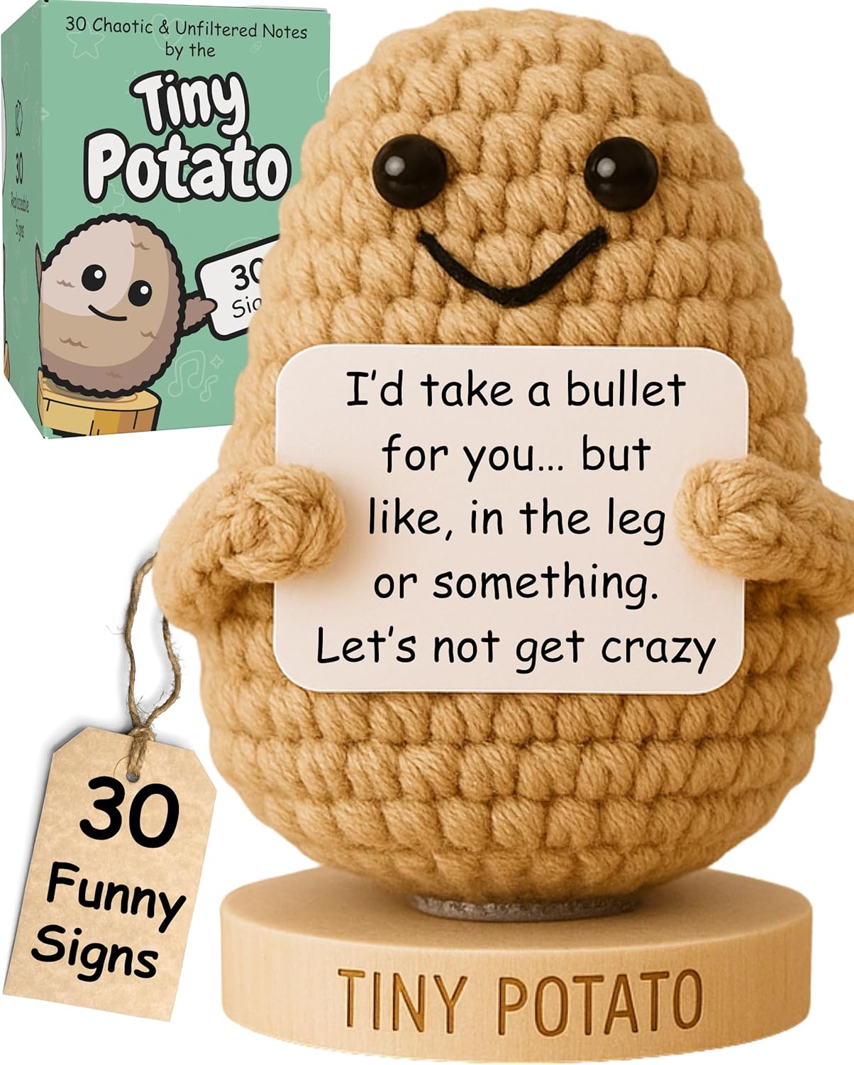 Funny Friendship Gift - Tiny Potato Crochet W/ 30 Sassy Messages for Women Friends Bestie BFF Coworker - Best Friend Birthday Gifts for Women, Sister Birthday, College Graduation Present Idea for Her