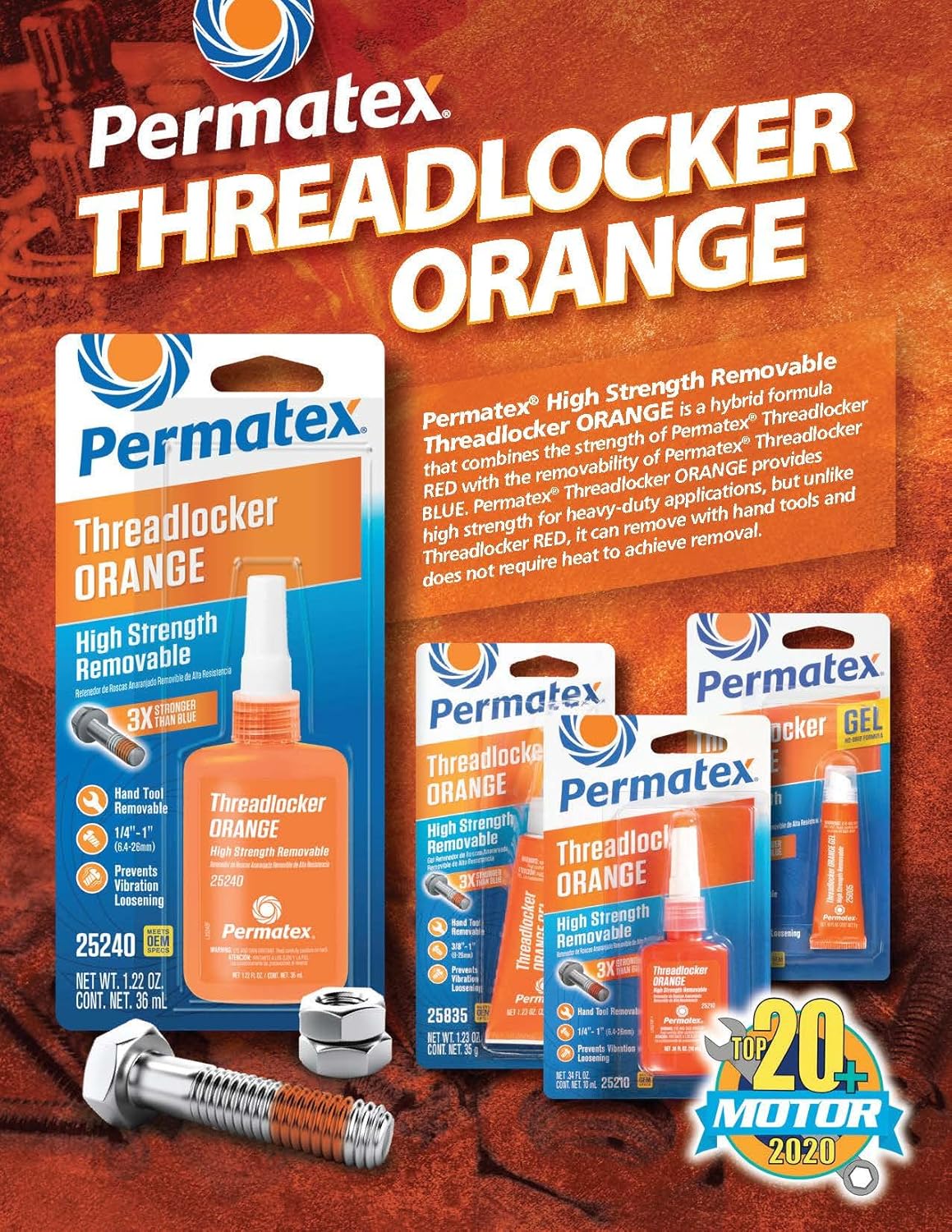 Permatex 25210 High Strength Removable Threadlocker Orange Liquid, 10 ml - Image 7