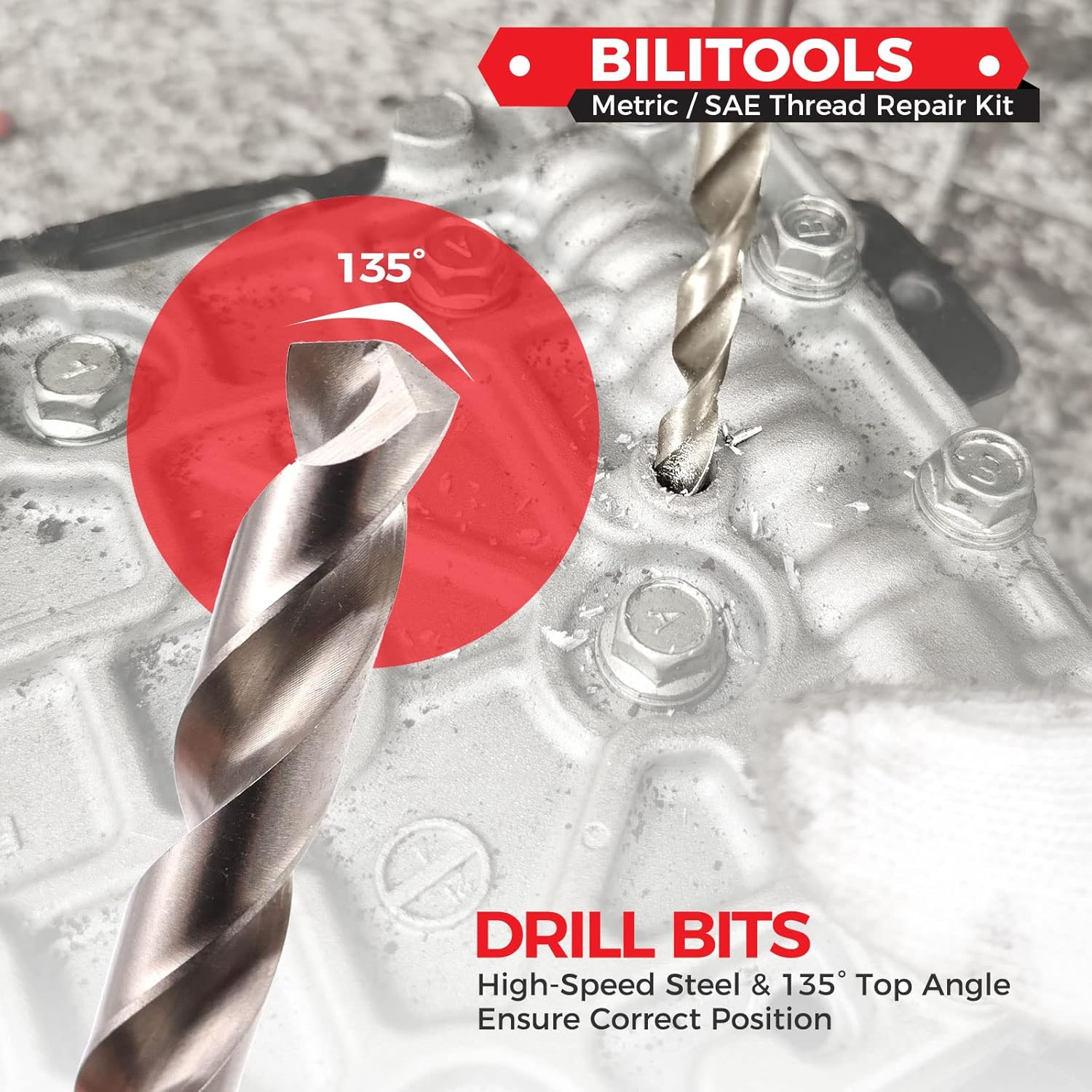 BILITOOLS 5/16-18 inch Thread Repair Kit, HSS Drill Helicoil Repair Kit SAE - Image 4