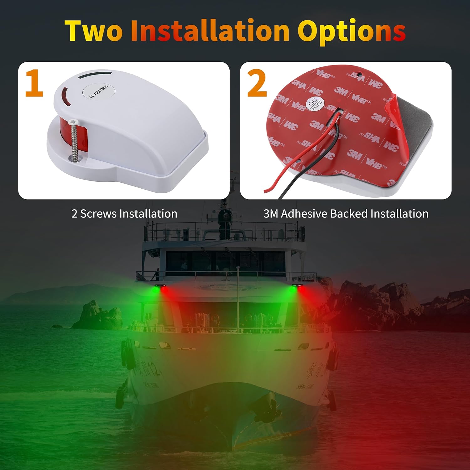 RVZONE LED Boat Navigation Light Red and Green Marine Navigation Light Led IP67 Waterproof Led Boat Lighting for Bow, Ideal for Pontoon, Skiff, Small-Boats, and Yacht (White) - Image 4