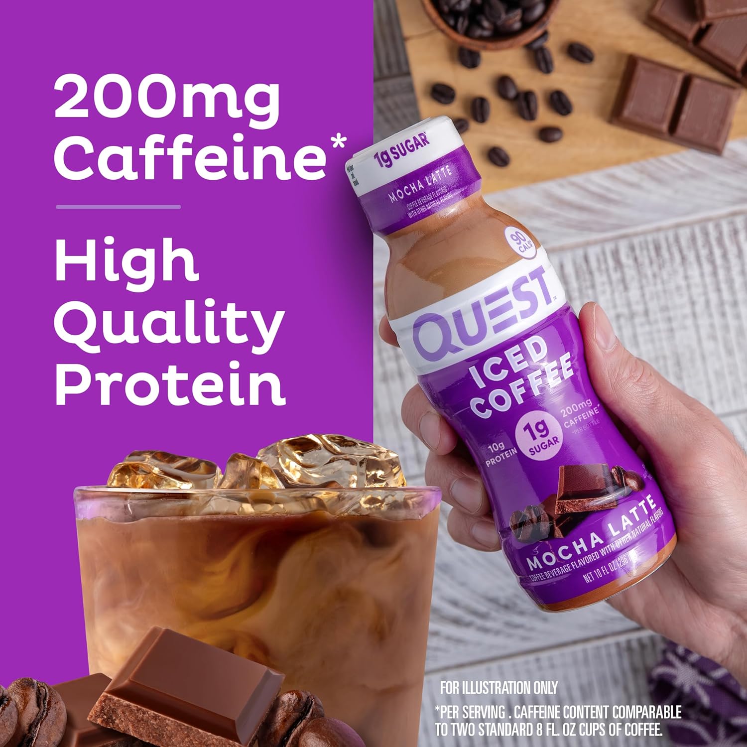 Quest Nutrition Iced Coffee, Mocha Latte, 1g of Sugar, 10g of Protein, 90 calories, 200mg of caffeine, 4 Count - Image 6