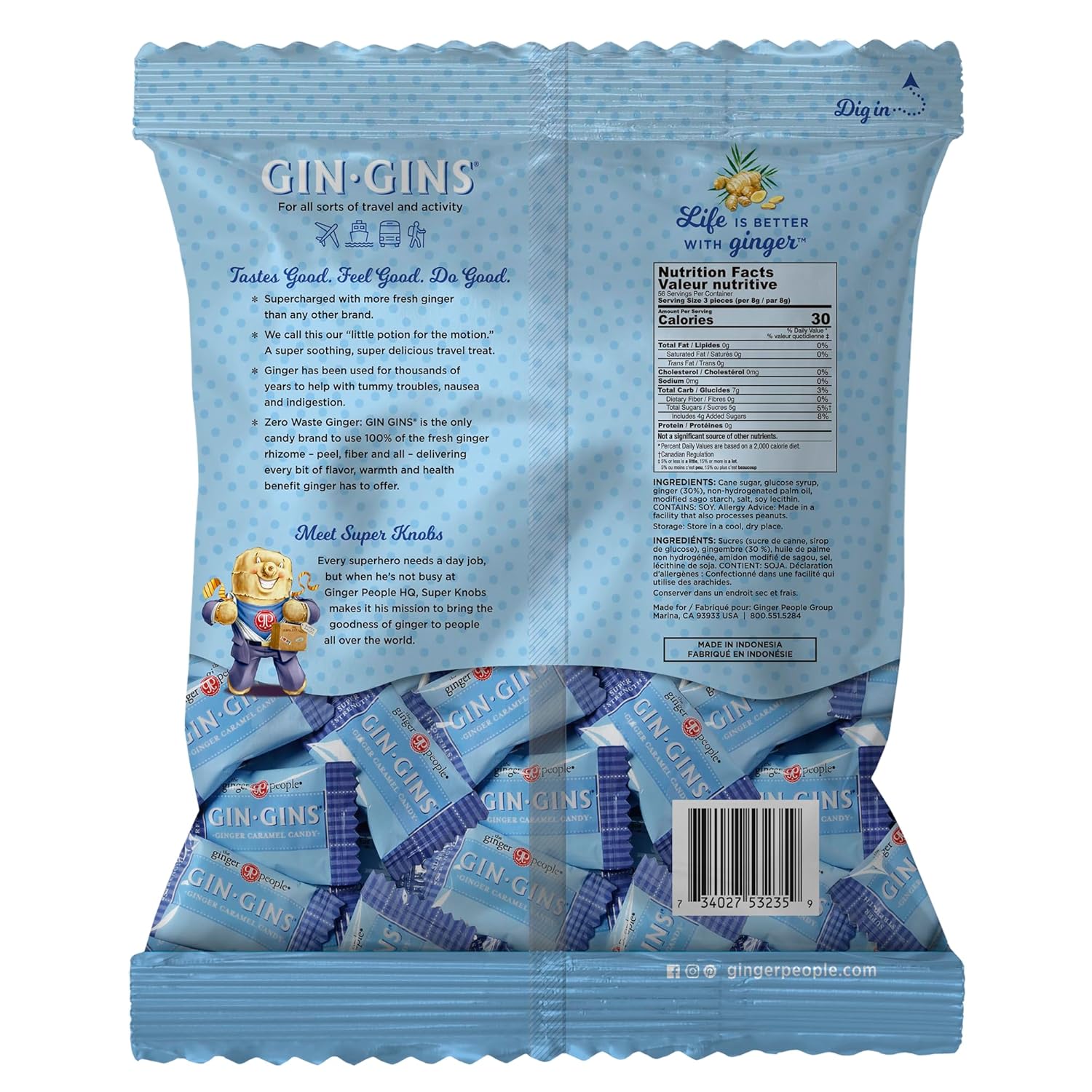 GIN GINS Super Strength – Natural Ginger Candy by The Ginger People – Individually Wrapped Healthy Candy – Super Strength Flavor – Large 1 lb Bag (16oz) – Pack of 1 - Image 2