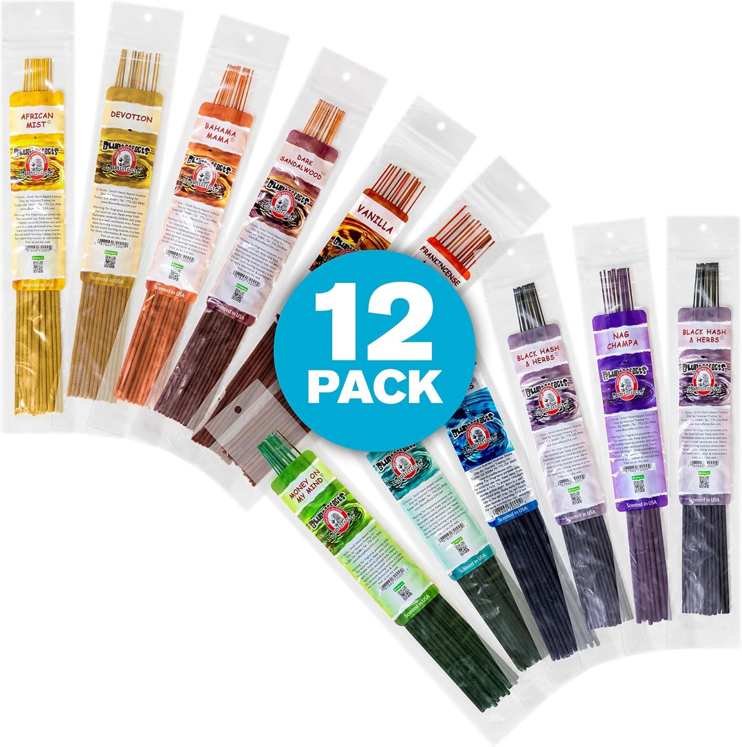 Blunteffects Hand-Dipped Incense Sticks - Premium 144-Pack Variety Set, 12 Different Scents, 11" Long, USA-Made Aromatherapy with Long Burn Time (12 Pack, 144 Total Sticks) - Image 2