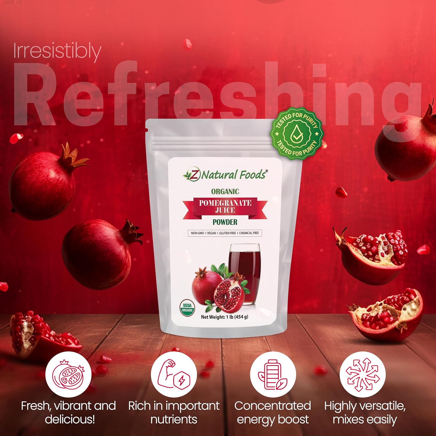 Z Natural Foods Pomegranate Powder - Organic, 1 lb (16 oz) - Pure Pomegranate Juice Extract - Nutritious, Antioxidant Superfood for Smoothies, Tea, Yogurt & Culinary Use - Image 3