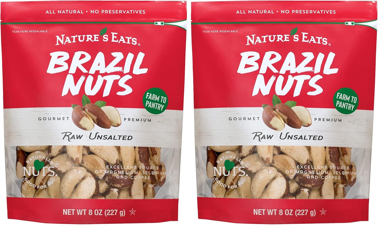 Nature’s Eats Organic Raw Brazil Nuts-Whole Unsalted Superfood Snack from Brazil-Heart Healthy,Keto,Vegan - High in Selenium and Protein - Perfect for Baking, Trail Mix, or Snacking, 8 oz (Pack of 2)