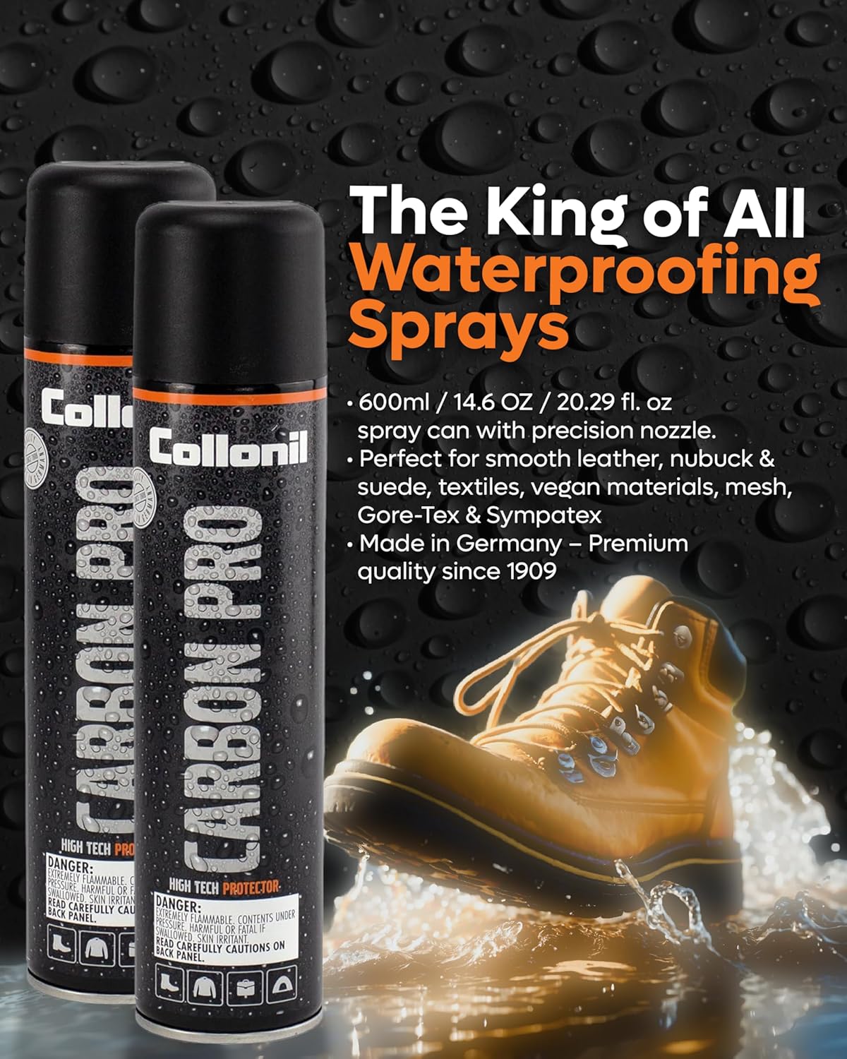 Collonil Carbon Pro XXL – Universal Shoe Protector Spray 2x 10.1 fl oz – Waterproof & Stain-Resistant – PFAS-Free Suede Protector for Shoes, Boots, Backpacks, Jackets & Tents – Made in Germany - Image 2