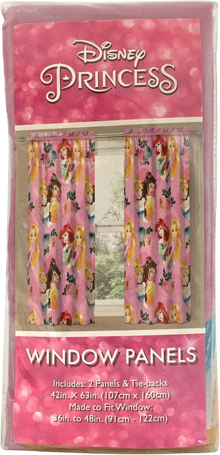 Jay Franco Disney Princess Sassy 63" Inch Drapes 4 Piece Set - Beautiful Room Décor & Easy Set Up, Bedding Features Cinderella & Belle - Window Curtains Include 2 Panels & 2 Tiebacks - Image 7