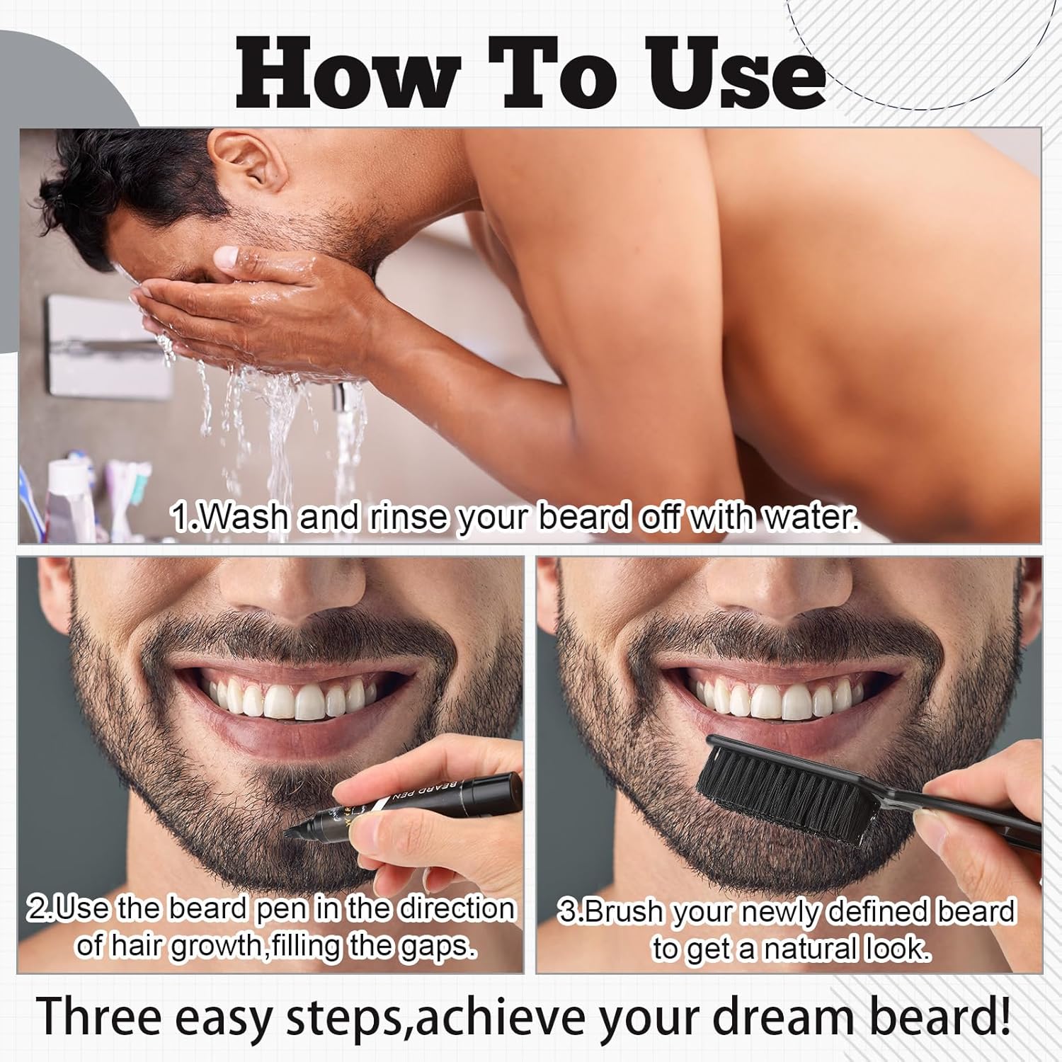 Beard Pen Filler for Men - Barber Styling Grooming Pencil - Gifts for Men Boyfriend Husband Couple, Anniversary Birthday Wedding Christmas Gifts, Beard Pencil Filler for Man And Beard Brush (BLACK) - Image 3