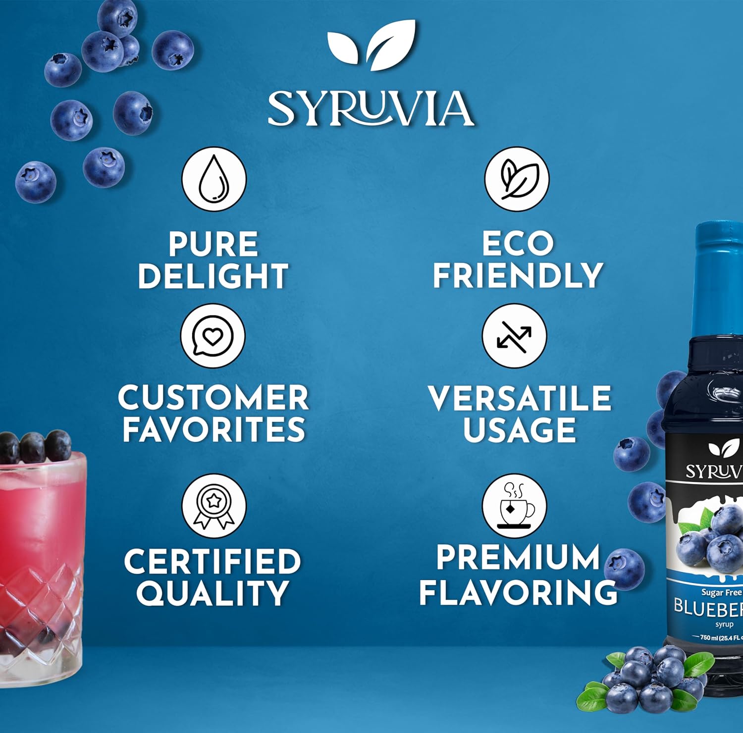 Syruvia Sugar-Free Blueberry Syrup, Flavored Syrup for Drinks, Cocktails, Lemonades, Iced Teas, and Desserts – 25.4 fl oz - Image 6