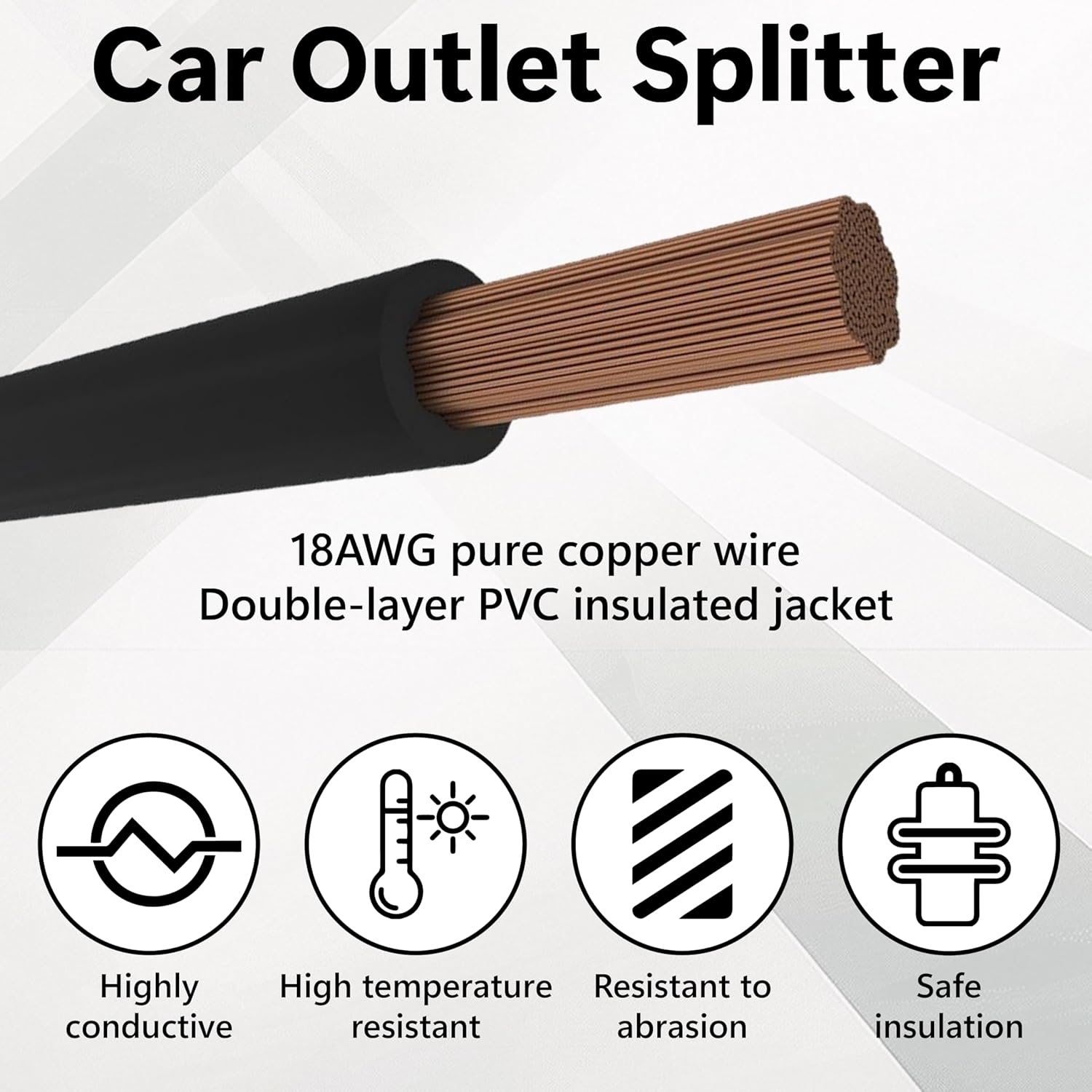 12V Double Cigarette Lighter Adapter, 1 to 2 Car Cigarette Lighters Splitter 2 Socket, 18AWG Dual Cigarettes Lighter Extension Cord with 15A Fuse, Car Charger Splitter - Image 3