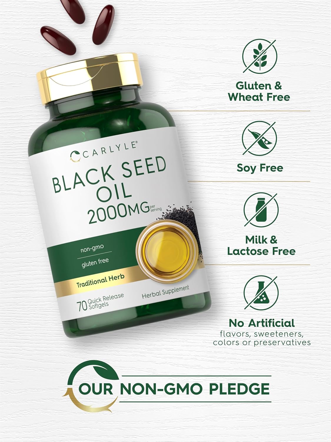 Carlyle Black Seed Oil Softgel Capsules | 2000mg | 70 Pills | for Women & Men | Non-GMO, Gluten Free Herbal Supplement - Image 5