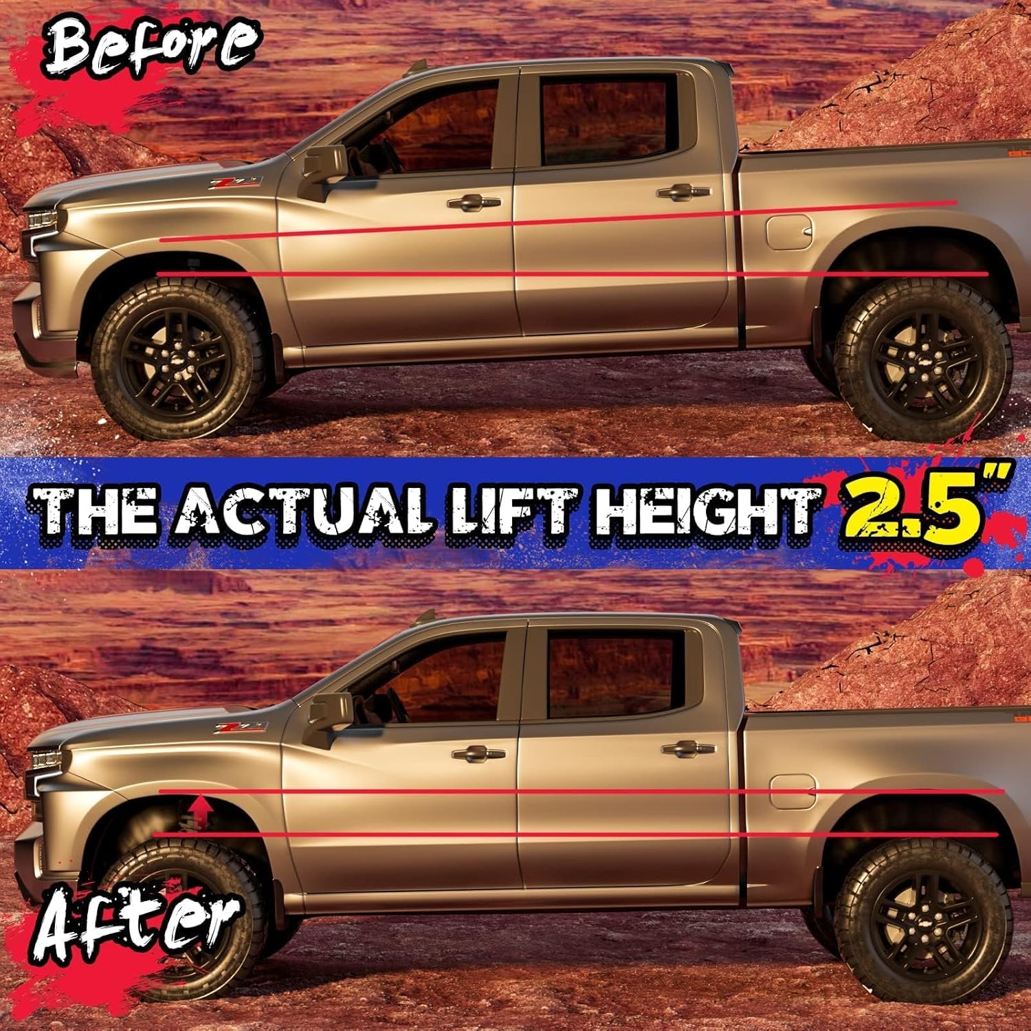 KSP 2.5" Leveling Kits for Ram 1500 2009-2026, 2pcs Front Lift Spacer Raise 2.5in Height for the Truck Chassis Frame, 2.5 Inch Aluminum CNC Strut Spacers fit Dodge Dakota 2005-2011, Raider 2006-2009 - Image 5