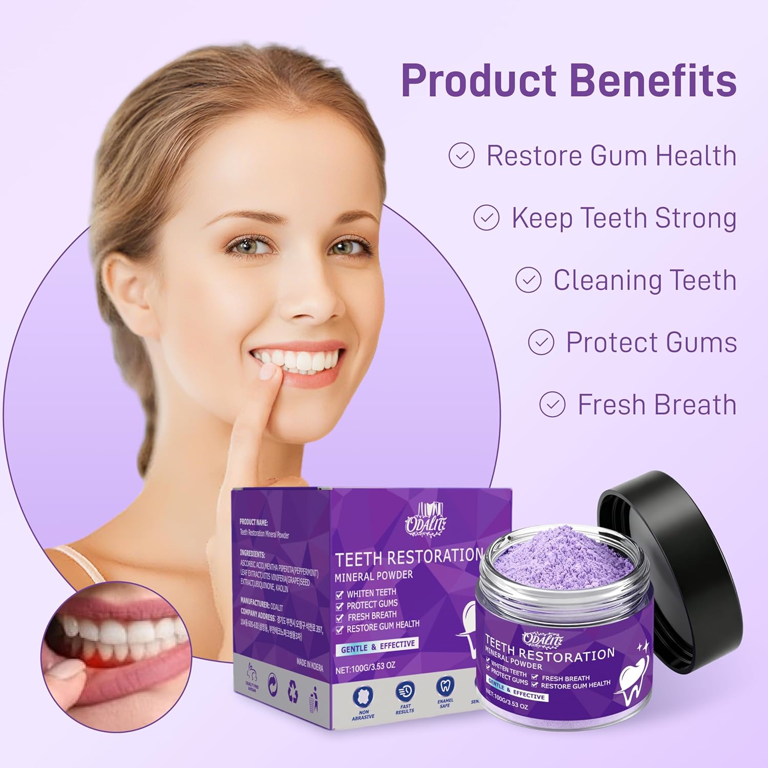 Teeth Restoration Mineral Powder,Teeth Whitening Mineral Tooth Powder,Effective in Strengthening Teeth and Gums, Dental Restoration, Fresh Breath for Daily Use 100g - Image 5