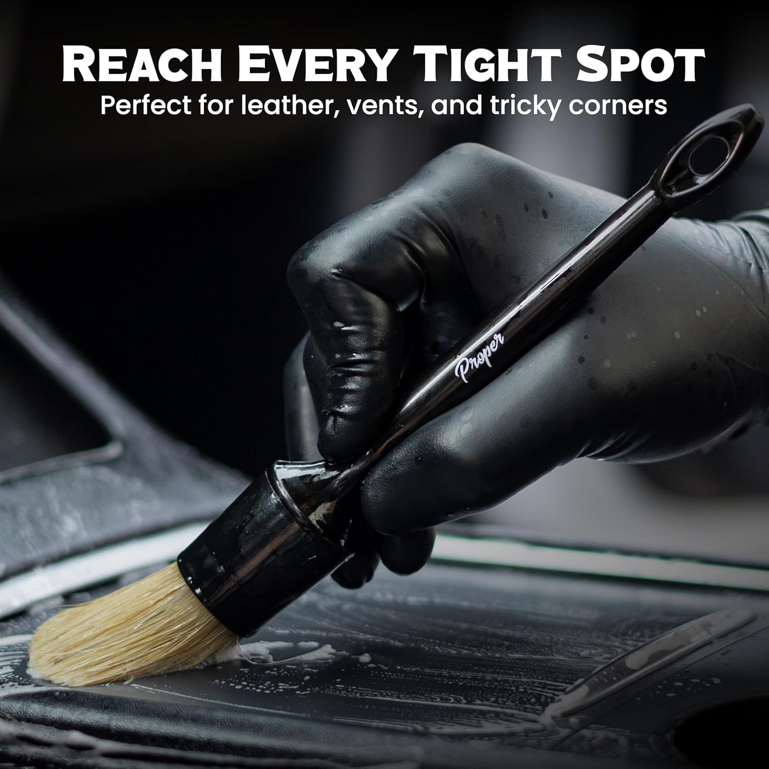Premium Car Detailing Brush Set - Complete 6 Pack Kit - 2 Boar's Hair, 2 Ultra Soft, 2 Synthetic Bristles - Car Detail Brush for All Surfaces, Leather Seats, Air Vents, Wheels & Emblems, and More - Image 4
