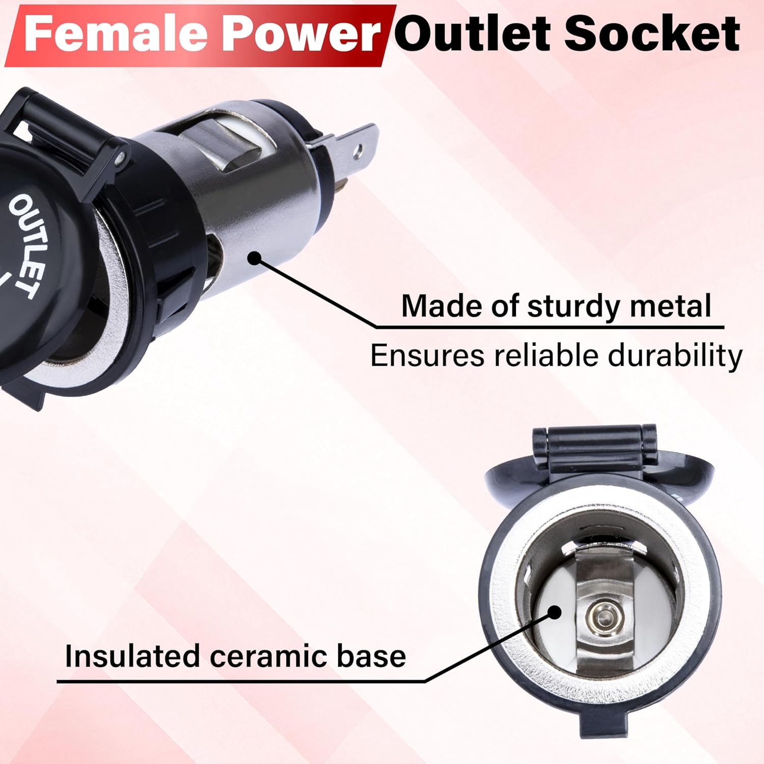 2 PCS Car Cigarette Lighter Socket, Cigarette Lighter Replacement, 12 Volt Female Power Outlet Socket with Cover and Wiring Harness, Universal for Car, Automotive, Truck, RV, Boat, Motorcycle - Image 5