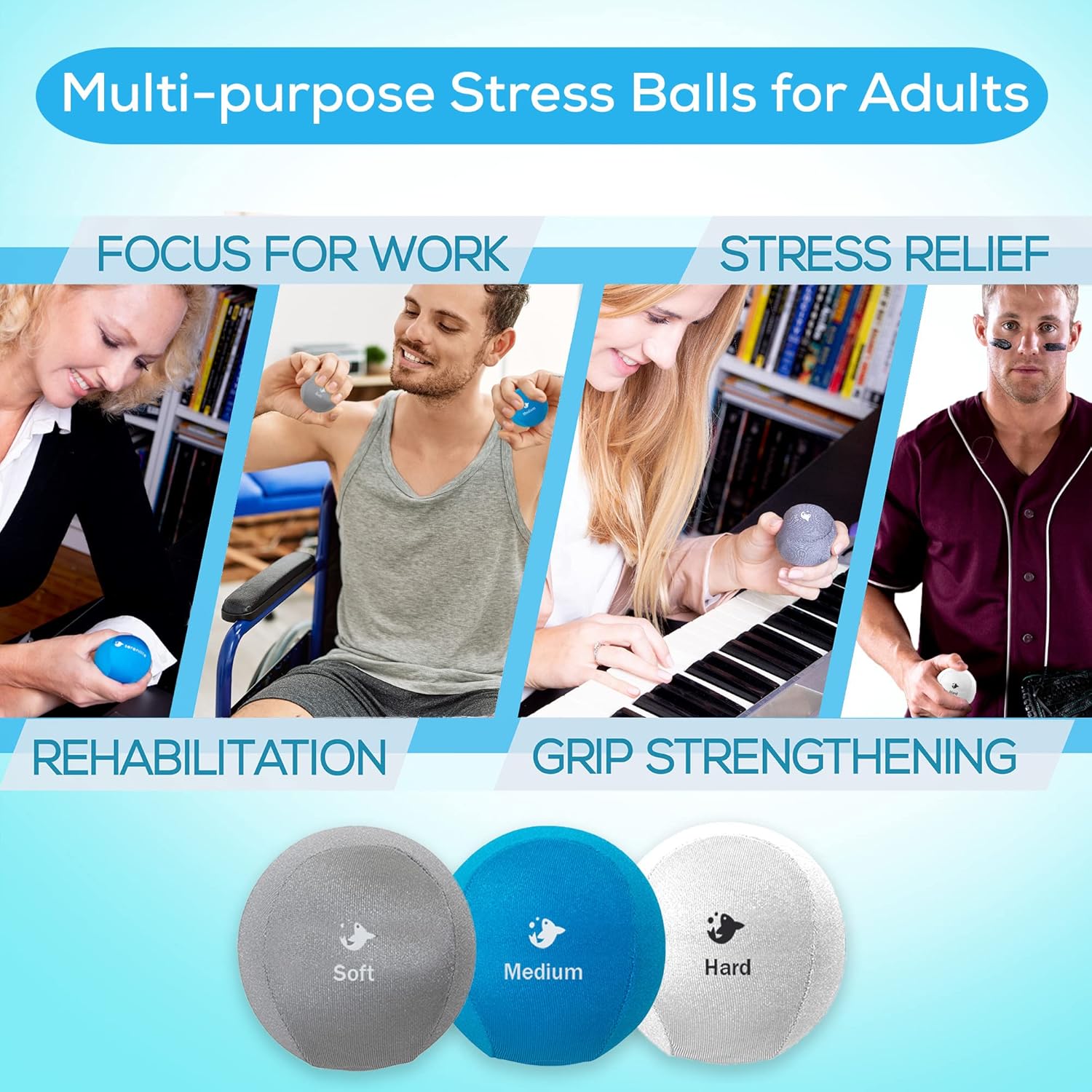 Serenilite Hand Therapy Exercise Stress Ball Bundle - Tri-Density Stress Balls for Adults & Grip Strengthening - Image 2