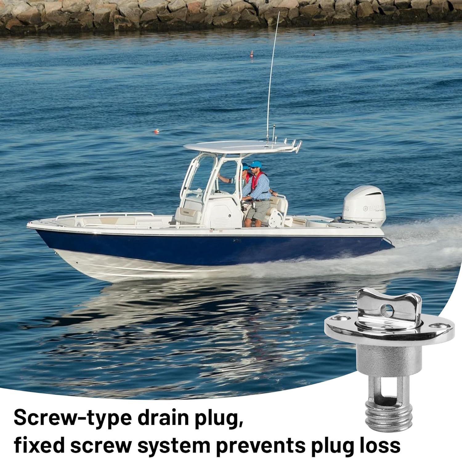 Marine Drain Plug Kit, Stainless Steel Boat Drain Plug, Oval Garboard Transom Boat Plug with Waterproof Seal Ring Fits 1 Inch Hole - Image 4