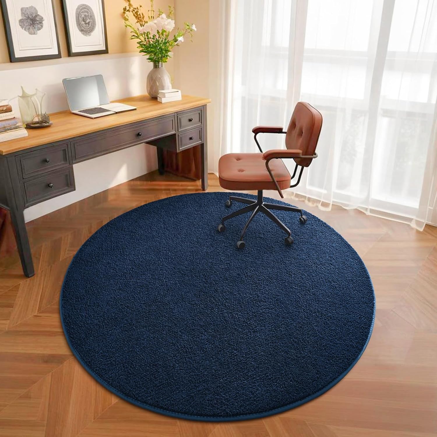 Nuttumico Ultra Soft Round Area Rugs for Living Room Bedroom, 4x4 Feet Navy Blue Washable Non-Slip Indoor Rugs, Thickened Memory Foam Modern Indoor Circle Carpet for Boys Girls Room Home Decor - Image 6