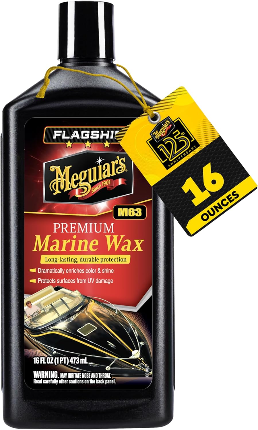 Meguiar's Flagship Premium Marine Wax M6316 - Synthetic RV and Boat - Durable Fiberglass and Gel Coat Protection for a Long-Lasting Shine - Professional-Grade with UV Protection, 16 Oz Liquid