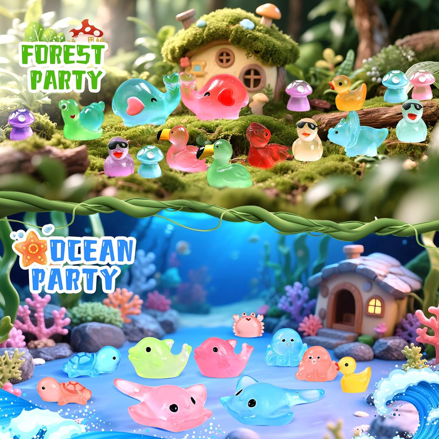 100 Pcs Mini Resin Animals Mini Figures to Hide Tiny Resin Animals Glow in The Dark for Dollhouse Decor for Micro Landscape Aquarium Party Deor - Image 3