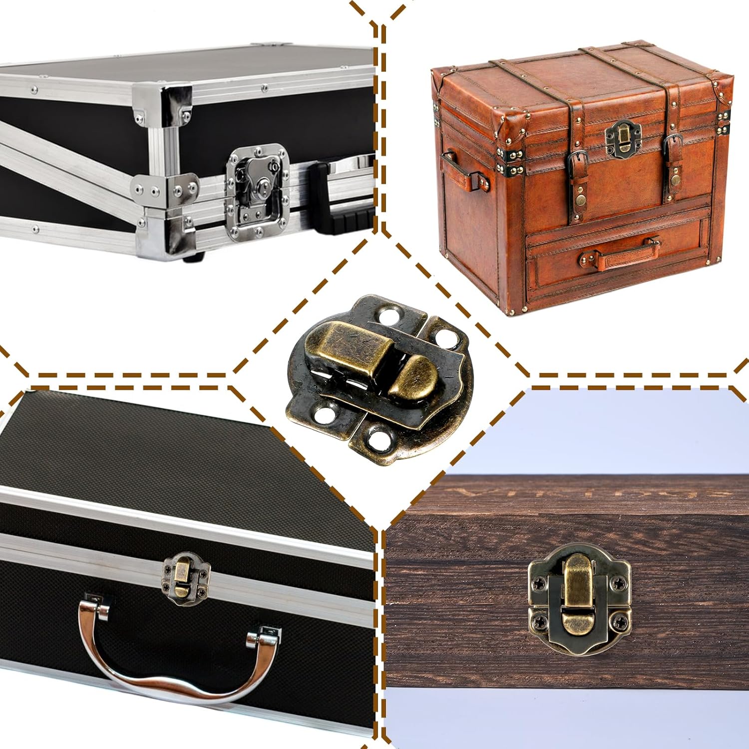 Antique Wooden Box Hinges and Latches with Matching Screws Retro Small Hinge Buckle Latch and Vintage Bronze Engraved Hinge for Decorative Cabinet Jewelry Box (2X Hasp Catch + 4X Hinges) - Image 3