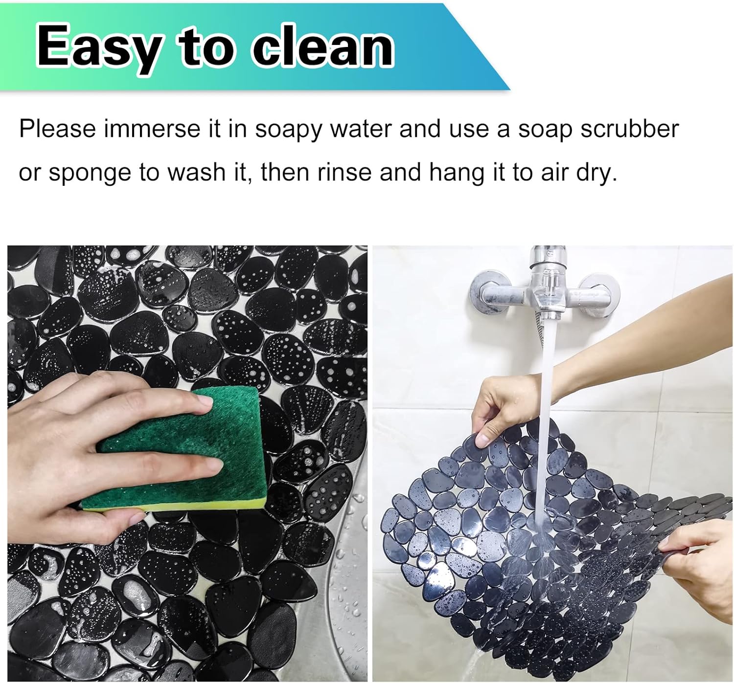 2 Pack Kitchen Sink Mat Pebble Sink Mats for Stainless Steel Sink, PVC Eco-friendly Sink Protector for Bottom of Kitchen Sink, Porcelain, Dishes and Glassware, Fast Draining, 15.8 x 11.8 In (Black) - Image 6