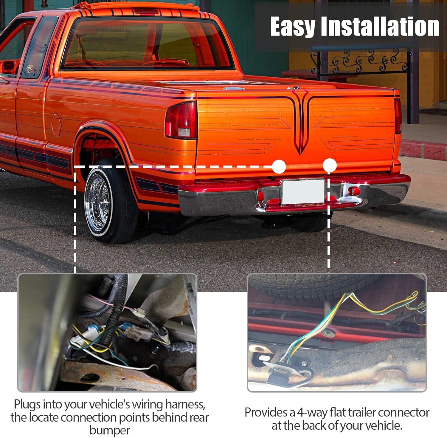 MECMO 4 Way Flat Trailer Wiring Harness for 1998-2004 Chevy S-10/GMC Sonoma & 1998-2000 Isuzu Hombre, Plug-in Simple Custom-Fit T-Connector 4 Pin Trailer Hitch Wiring - Image 7