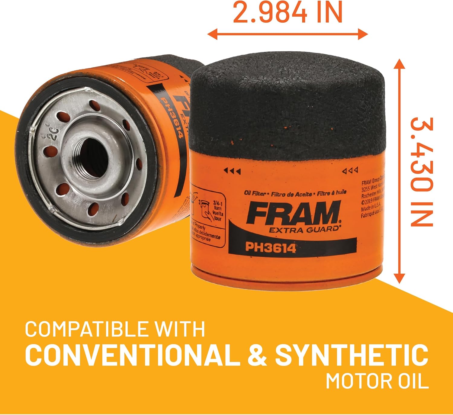 FRAM EG+ PH3614P 10K Mile Change Automotive Replacement Interval Spin-On Engine Oil Filter for Select Vehicle Model Years, Vehicle Engine Protection Oil Filter for Everyday Drivers - Image 8