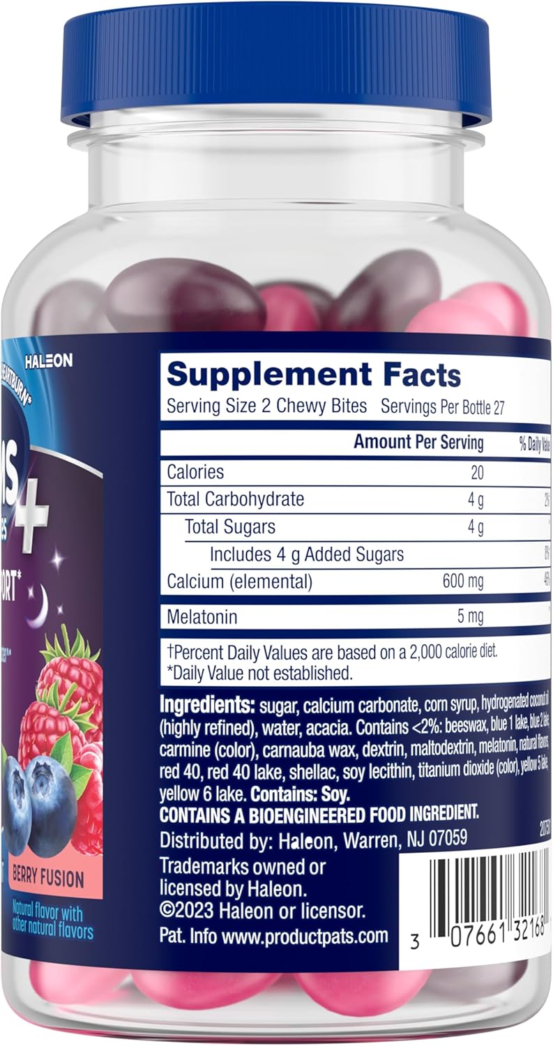 TUMS Heartburn Plus Sleep Support Chewable Dietary Supplement Tablets for Occasional Heartburn Relief Plus Sleep Support, Berry Fusion - 54 Count - Image 14