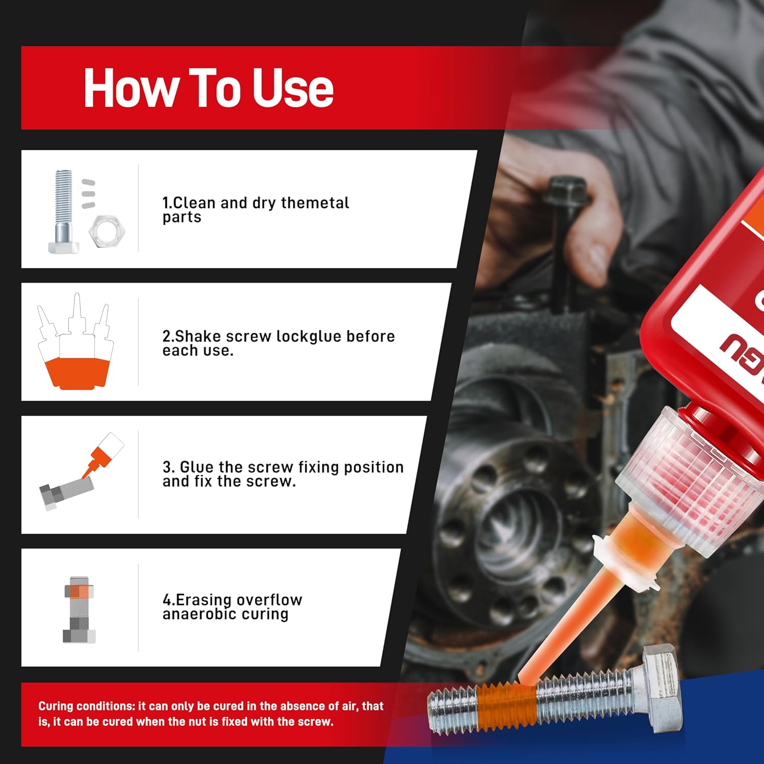 VIKAGU 272 Orange High Temp High Strength Threadlocker - Glue Resists 230°C Heat & Harsh Chemicals -Permanent High-Strength Adhesive for Metal Bolts & Nuts - Industrial Size - 1.69Oz/50ml - Image 3