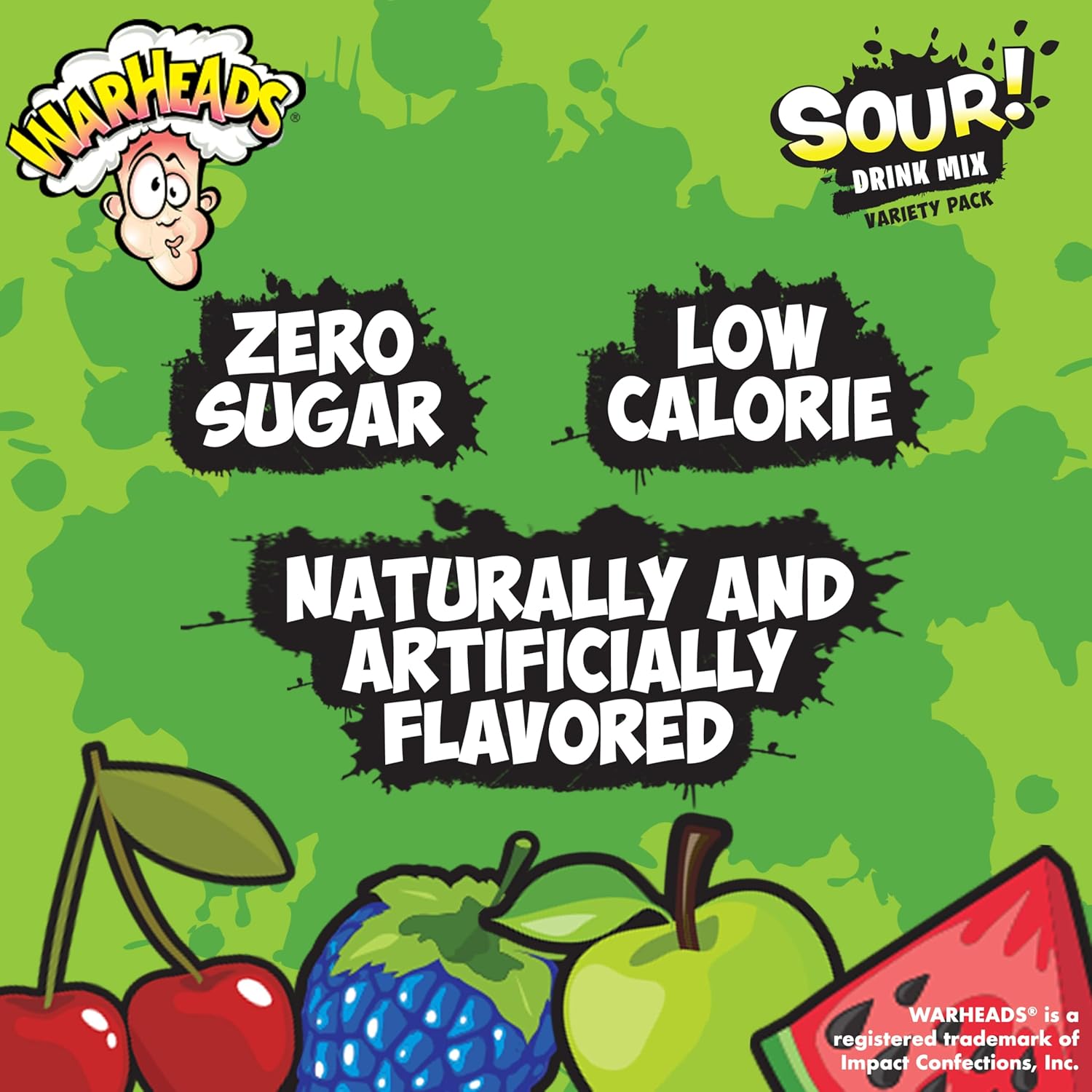 Warheads Singles To Go Sour Drink Mix, 30 Sticks, Variety Pack (Green Apple, Black Cherry, Watermelon, Blue Raspberry), Zero Sugar, Low Calorie - Image 6