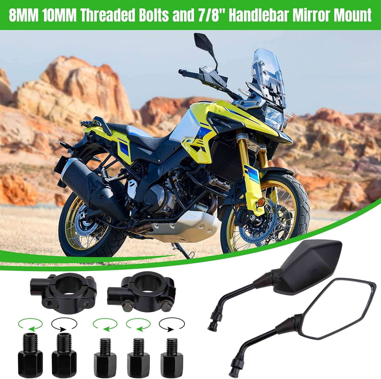 CICMOD Motorcycle Mirrors Rear View Side Mirror for Scooter, ATV, Dirt Bike, Cruiser, Snowmobile, with M8 M10 Threaded Bolts, 7/8" Handlebar Mirror Mount - Image 4