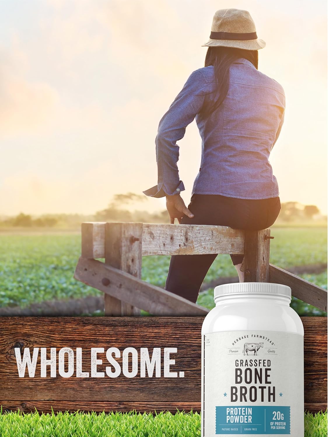Carlyle Grass Fed Bone Broth Protein Powder | 35.2 oz (2.2lb) | 20g Protein | Pasture Raised, Grain Free Supplement | Non-GMO & Gluten Free | By Herbage Farmstead - Image 6