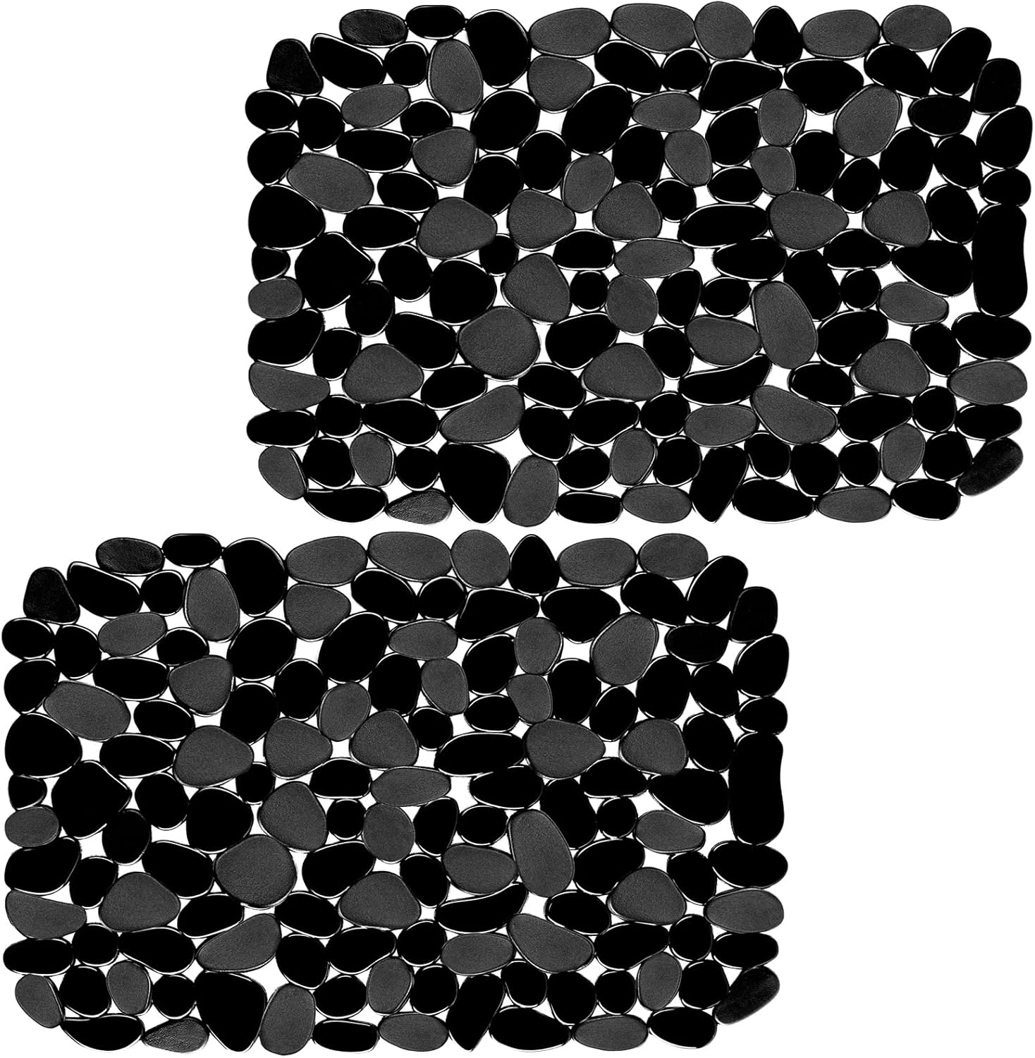 2 Pack Kitchen Sink Mat Pebble Sink Mats for Stainless Steel Sink, PVC Eco-friendly Sink Protector for Bottom of Kitchen Sink, Porcelain, Dishes and Glassware, Fast Draining, 15.8 x 11.8 In (Black)