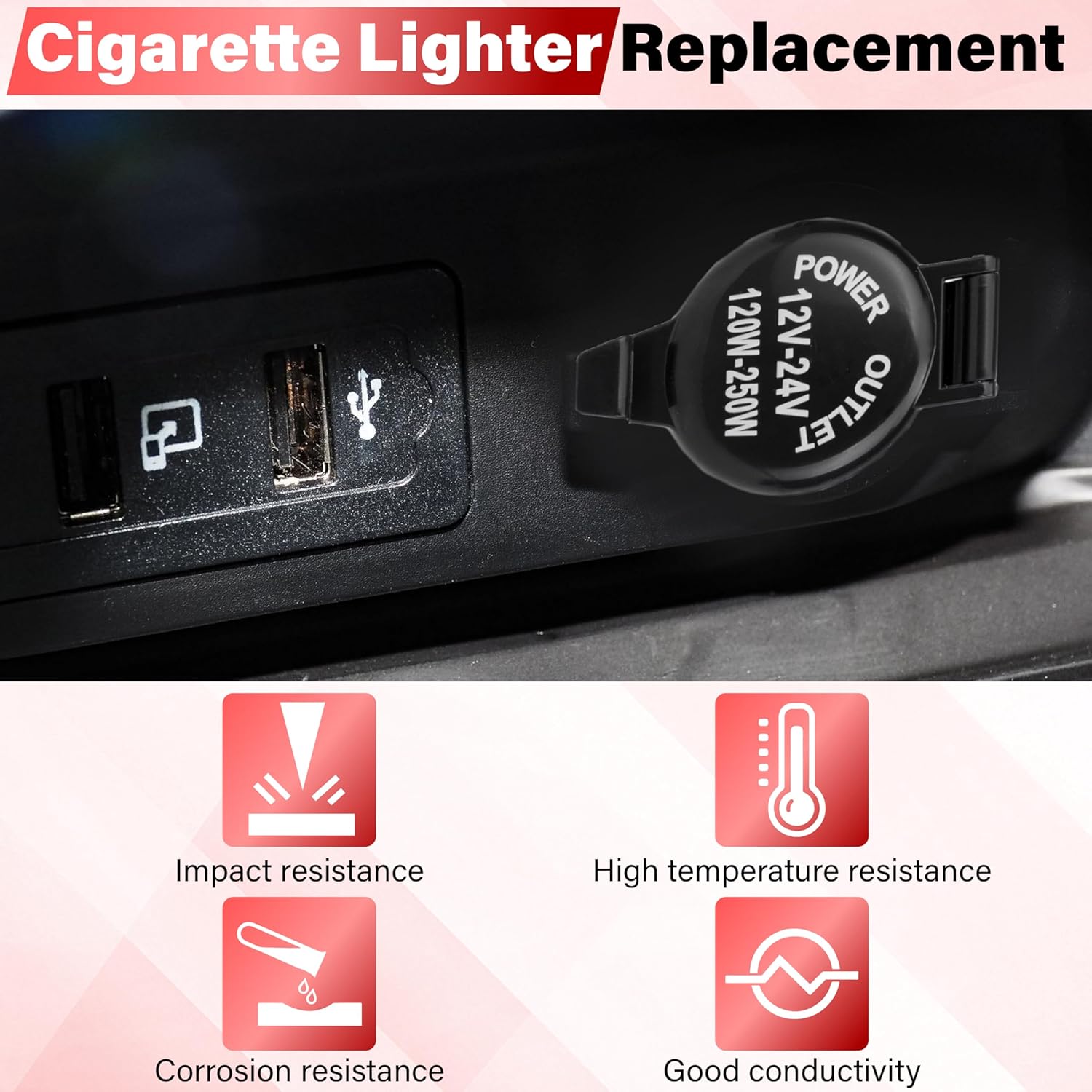 2 PCS Car Cigarette Lighter Socket, Cigarette Lighter Replacement, 12 Volt Female Power Outlet Socket with Cover and Wiring Harness, Universal for Car, Automotive, Truck, RV, Boat, Motorcycle - Image 4