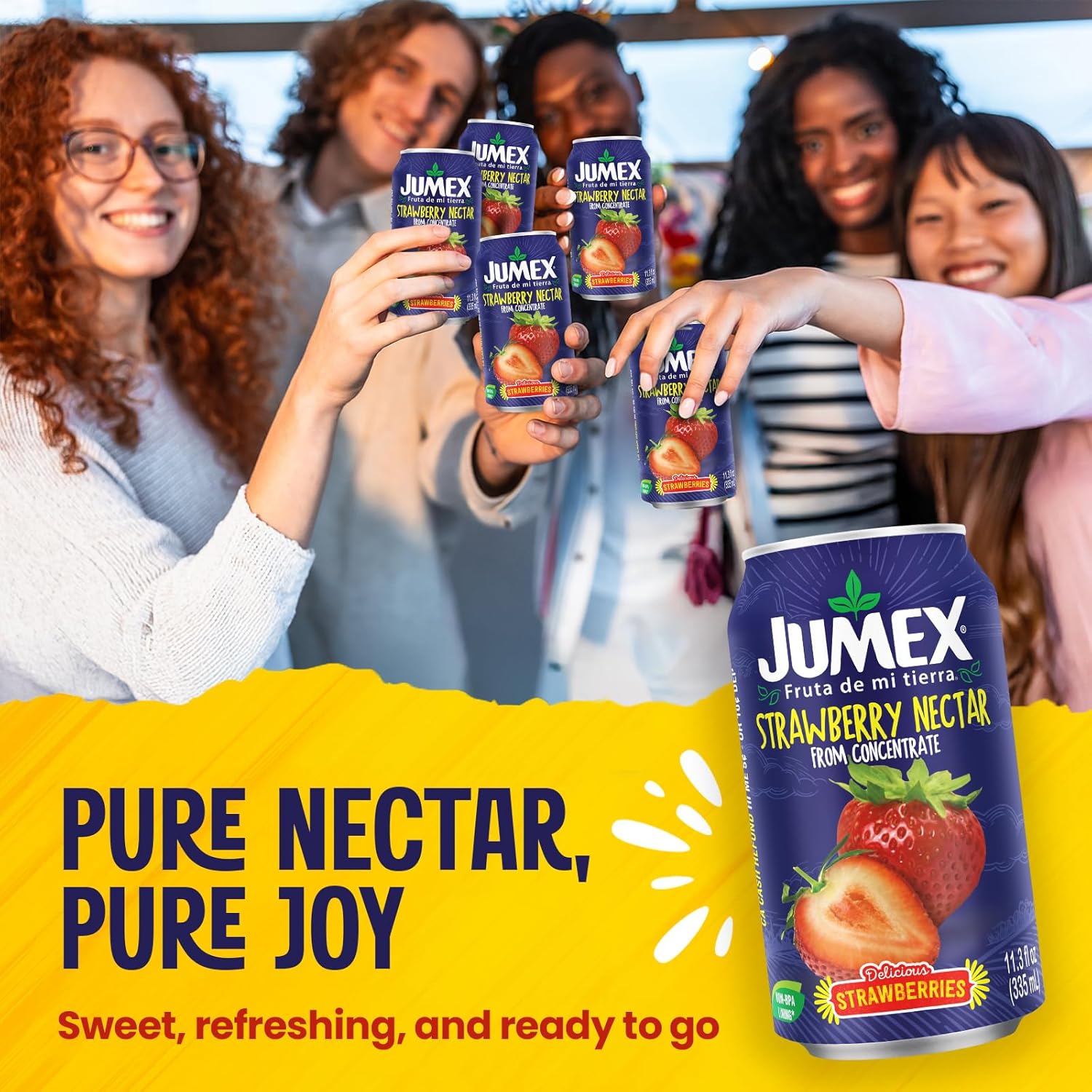 Jumex Strawberry Juice Nectar - Made with Strawberry Puree - Fresh Fruit Puree & Fruit Juice Concentrate for Smoothie Mix, Cocktail Mixers & Kids Drinks & Beverages - 11.3oz, 24 Pack Canned Drinks - Image 4