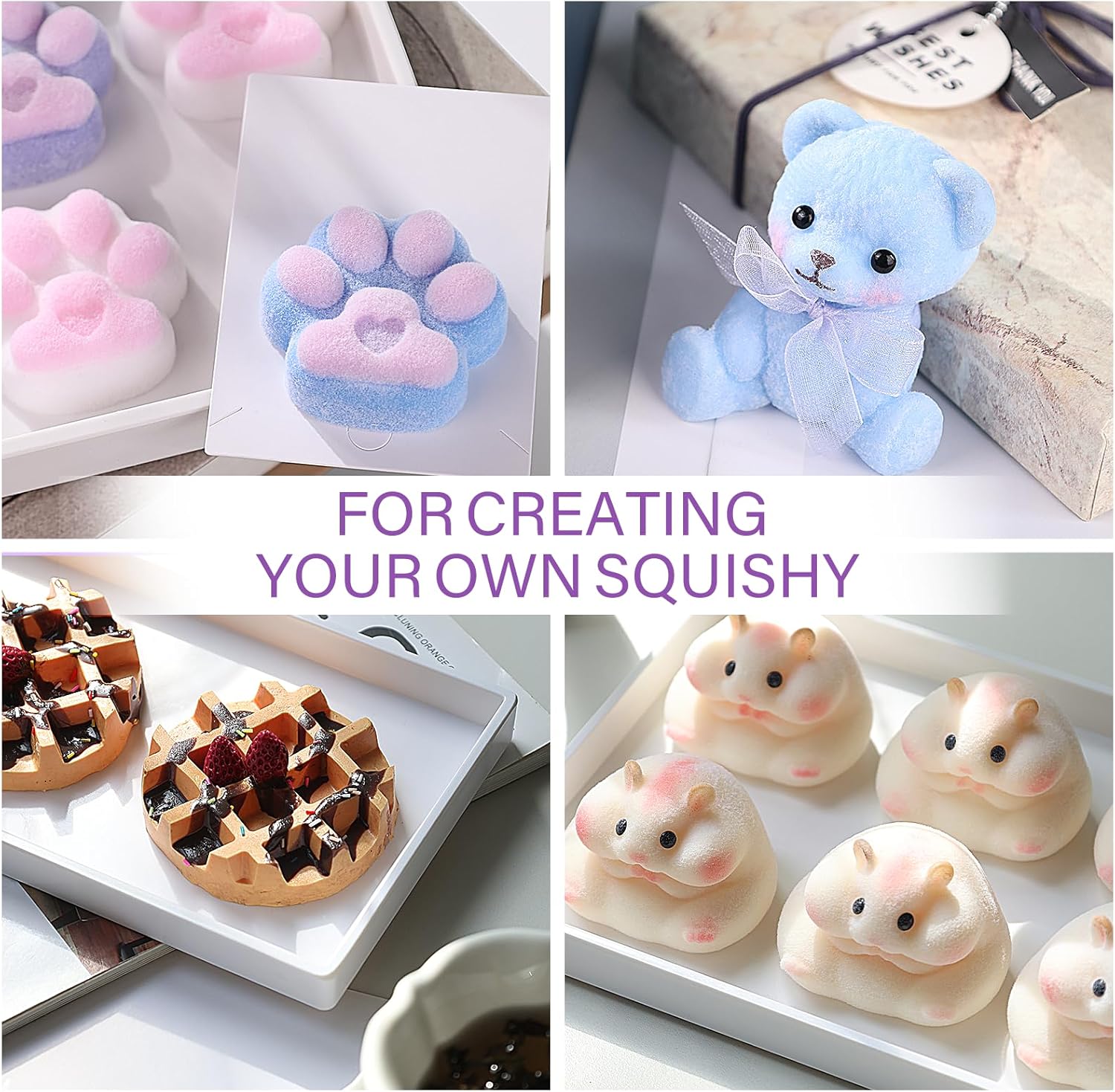 LET'S RESIN Gel for Taba Squishy Kit, 16oz Super Soft Flex Rubber for Squishy Maker, with Paw Molds/Flocking Powder/Bag, Molding Cat's Paw, DIY Decompression Gift - Image 3