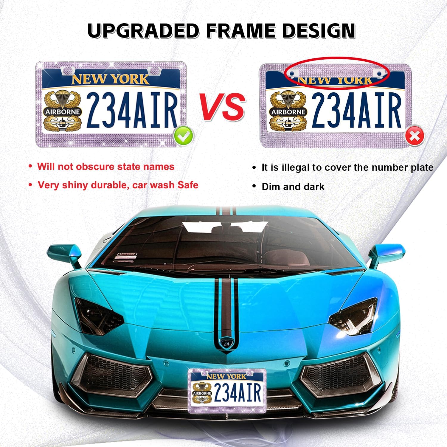 Bling License Plate Frames 2 Pack - Stainless Steel Rhinestones Car Accessories with 1200 Crystals, Universal Fit Decorative Diamond Plate Covers for Women Men All Cars -Purple - Image 4