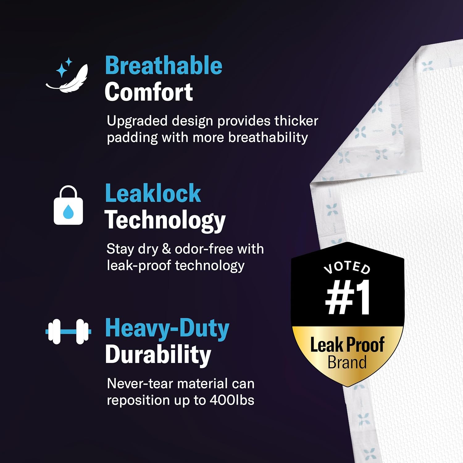 Chucks MAX+ Hospital Bed Pads Disposable Adult 36 x 36 Incontinence Pads - XXX-Large Pee Pads for Elderly Adults. Extra Heavy Duty Absorbency + Breathable Soft Padding, Repositioning Underpads 10-Pack - Image 3