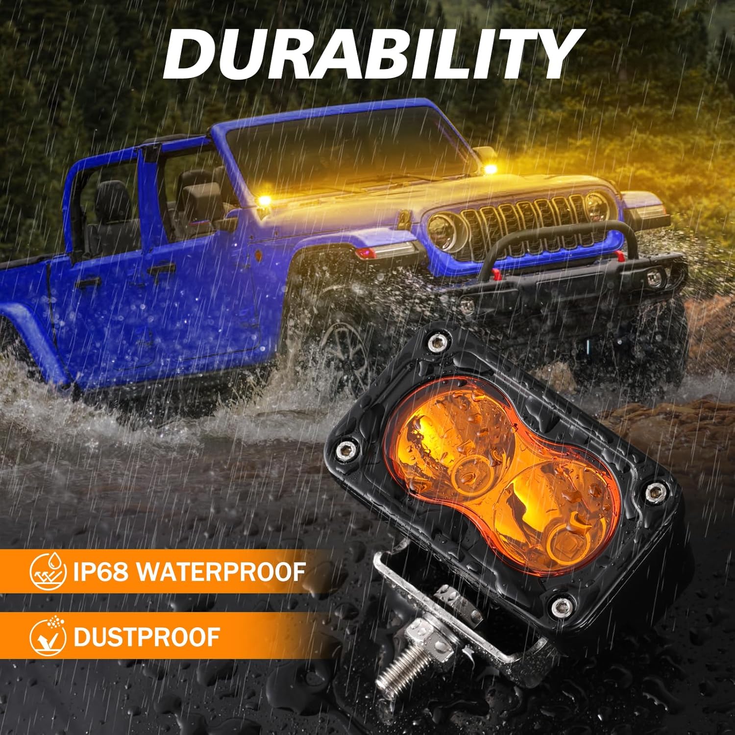 Amber LED Pods, 3 Inch 40W Fog Lights Spot Beam Chase Light Small LED Pods Lights Auxilary Light for Motorcycle Truck UTV SUV ATV Dirt Bike Boat-2 Packs - Image 7