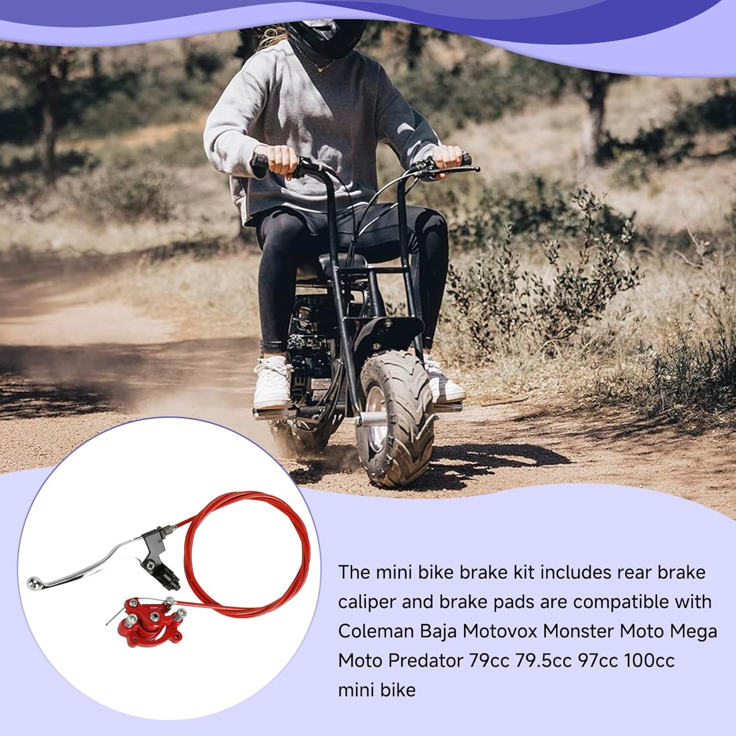 Mini Bike Brake Lever Kit + Mini Bike Brake Caliper Replacement for Coleman CT100U CC100X Baja DB30 Motovox MBX10 MBX11 MMB80 MMB105 79cc 97cc 100cc Powersports Parts 61" Brake Cable - Image 3