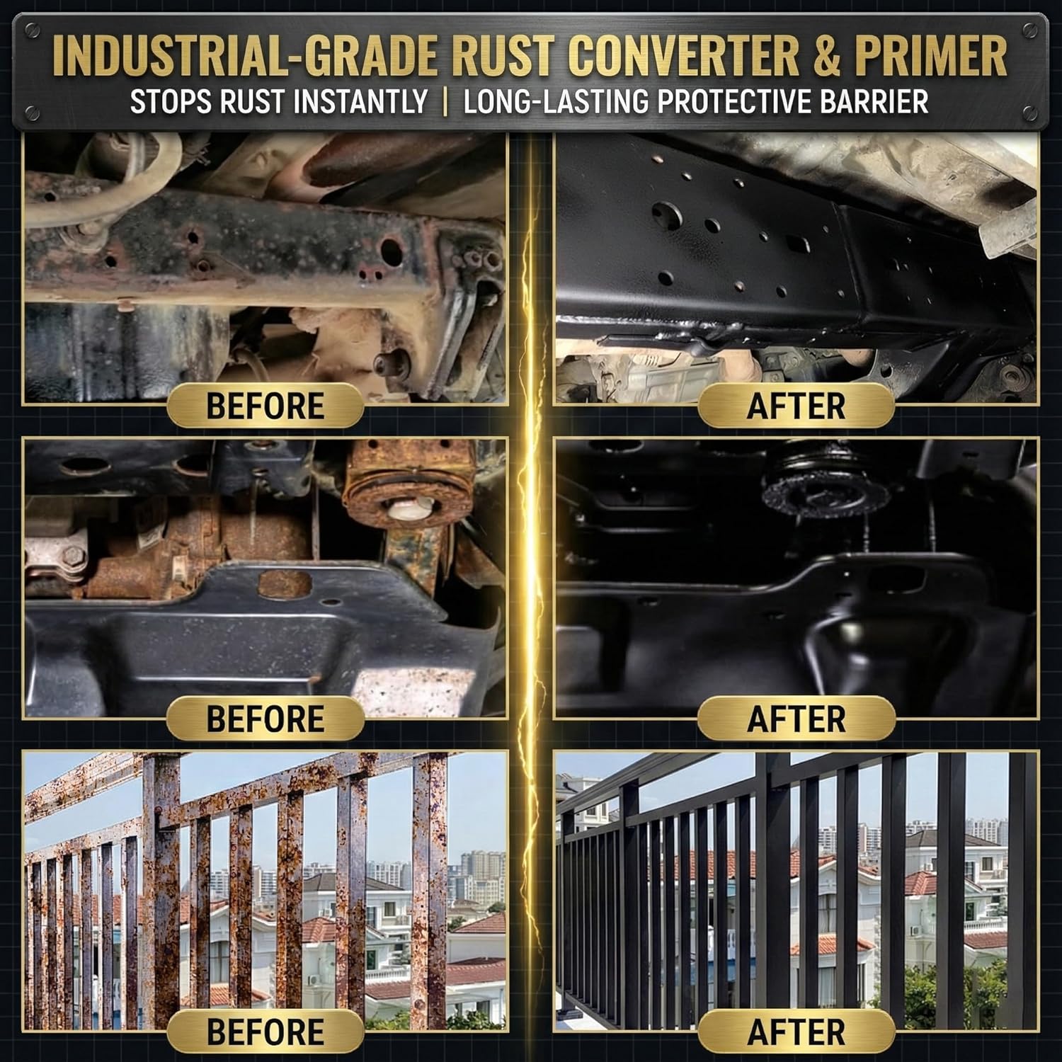 2-in-1 Rust Converter & Metal Primer - 1 Gallon Black Rust Paint Inhibitor for Metal, Ultra Car Rust Reformer & Encapsulator, Long-Lasting Anti Rust Conversion Coating, Heat Resistance - Image 3