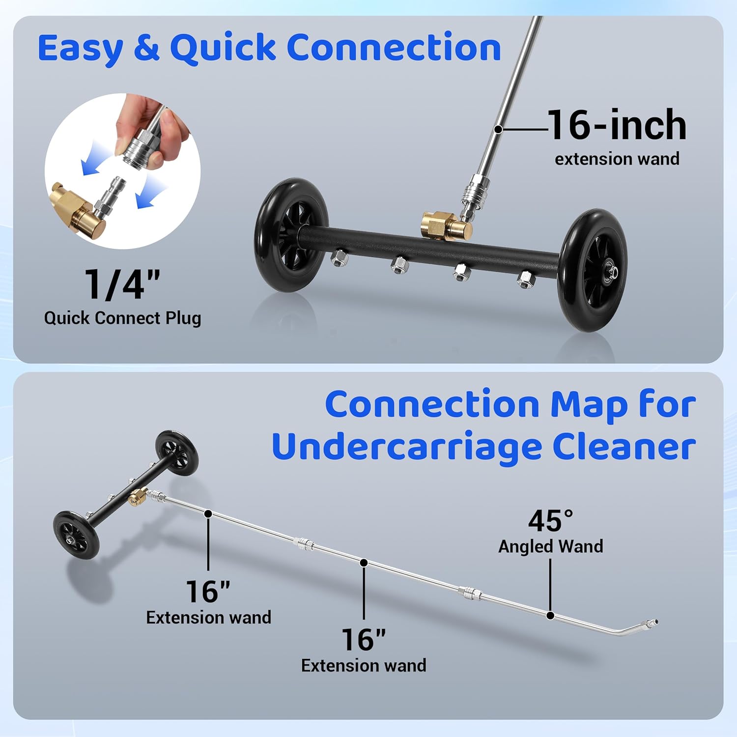 Tool Daily Undercarriage Pressure Washer Attachment 16 Inch, Dual-Function Undercarriage Cleaner with 1-Liter Foam Cannon, Under Car Wash Water Broom with 3 Pieces Extension Wand, 3600 PSI - Image 5