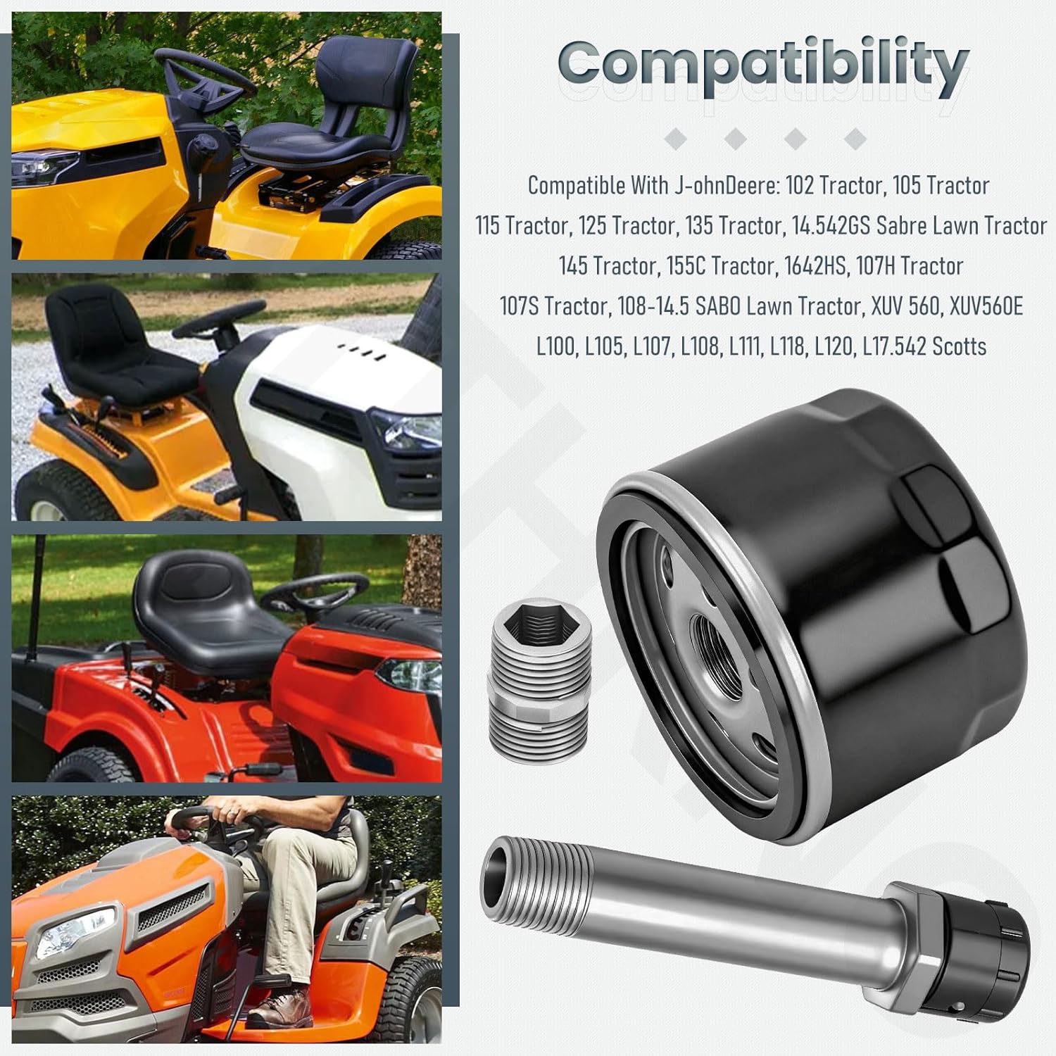 MIU13767B Easy Change Conversion Kit (AM125424 Oil Filter & AM131611 Drain Plug & MIU13767 Adapter Fitting) for John Dee-re Lawn/Garden Tractor E120, E130, E150, E160, E170, E180, X166R, Z335E etc - Image 4