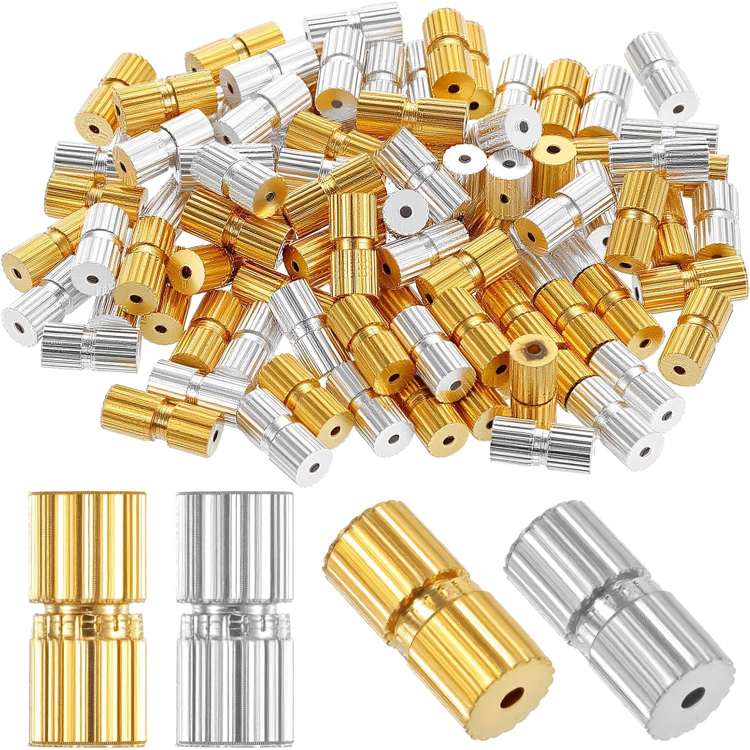 100 Pcs Barrel Screw Clasps Jewelry End Tip Caps Brass Barrel Tube Fastener Cord End Caps Waist Beads Craft Supplies for Christmas DIY Bead Necklace Bracelet Earring Jewelry Making