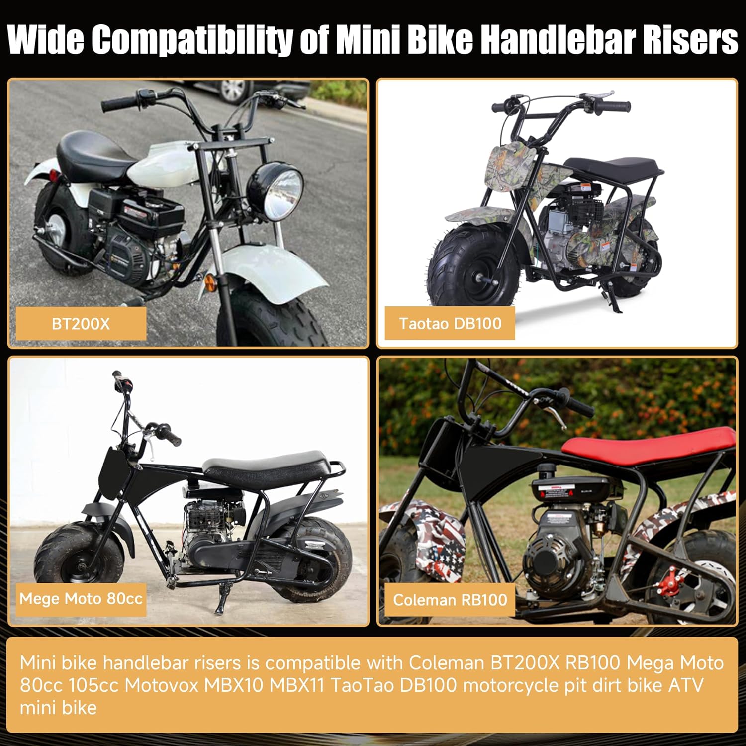 Universal Mini Bike Handlebar Risers 22mm 7/8" Motorcycle Handlebar Risers Compatible with Coleman BT200X RB100 Mega Moto 80 105 Motovox MBX10 MBX11 TaoTao DB100 Pit Dirt Bike Powersports Parts - Image 3